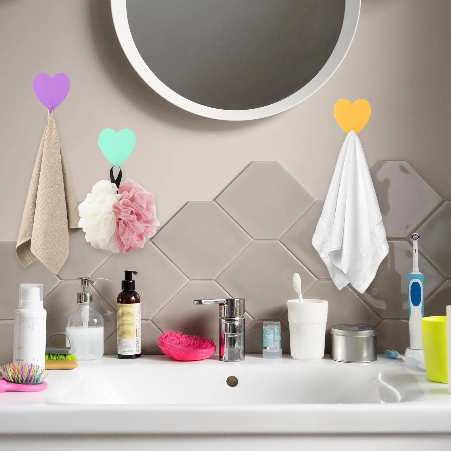 Dimeho 6 ganchos autoadhesivos de pared ganchos decorativos para colgar perchas de acero inoxidable coloridos ganchos adhesivos sin taladrar para toallas de baño, casa, llaves, cocina, oficina, aula