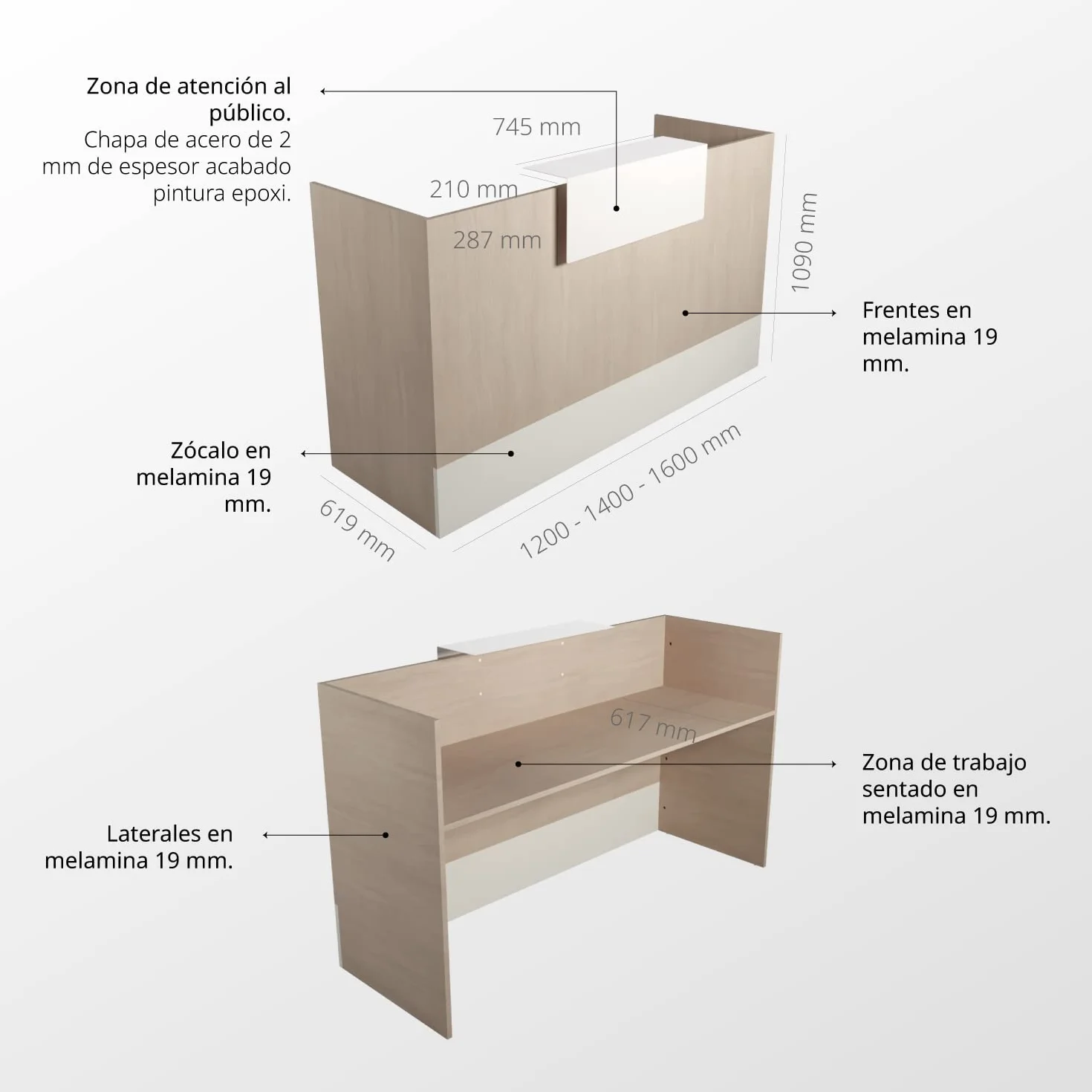 Mesa Mostrador Recepción Blanco 1400mm OFITURIA Mueble Escritorio Oficina Tienda
