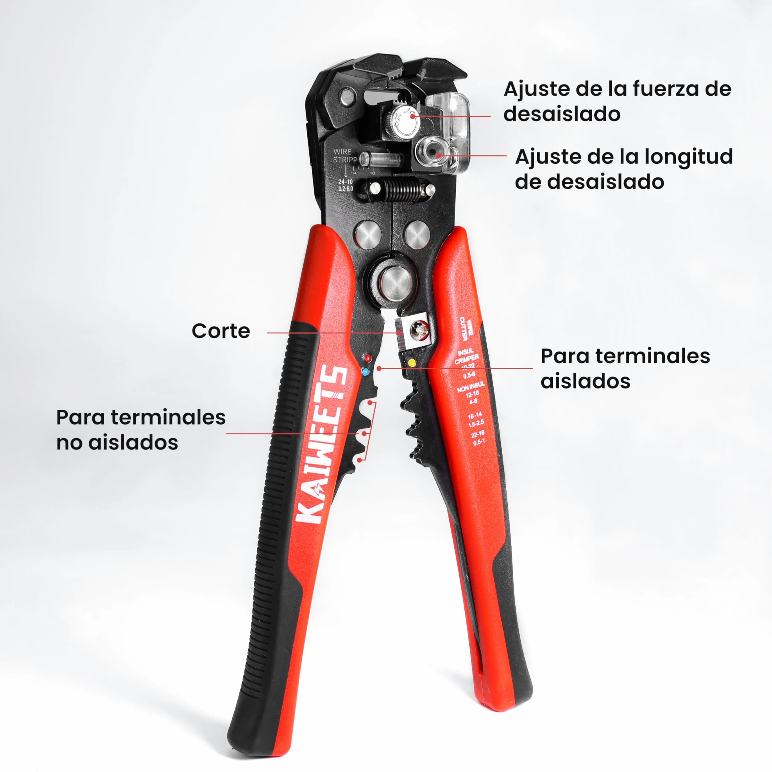 KAIWEETS Alicates Pelacables Automatico, 3 en 1 Pelacables Electricista Profesional Combinados con Cortar, Pelar y Prensar los Terminales, Herramientas Electricista para Pelar Cables
