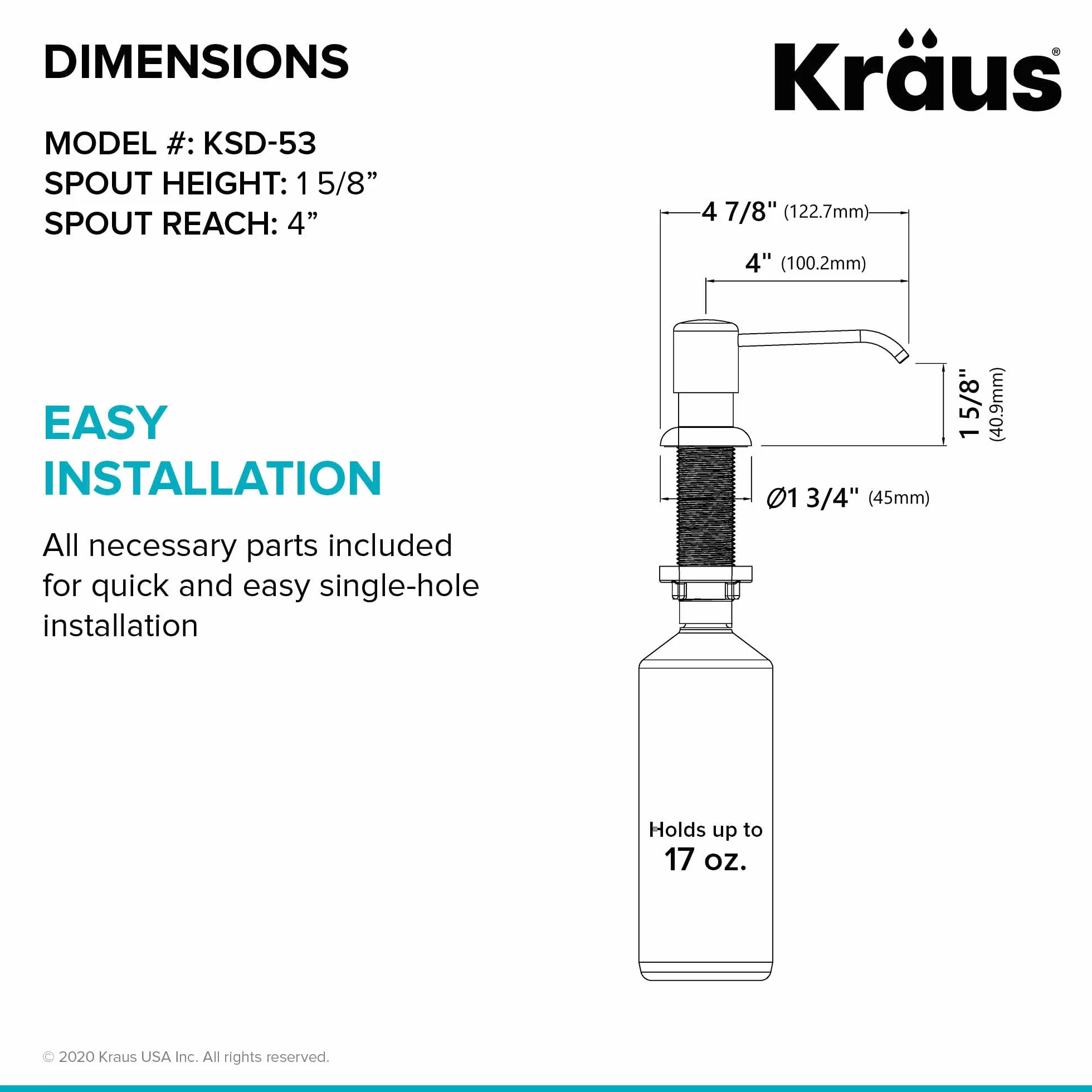 Kraus KSD-53BB Dispensador de jabón y loción para Cocina, latón Cepillado