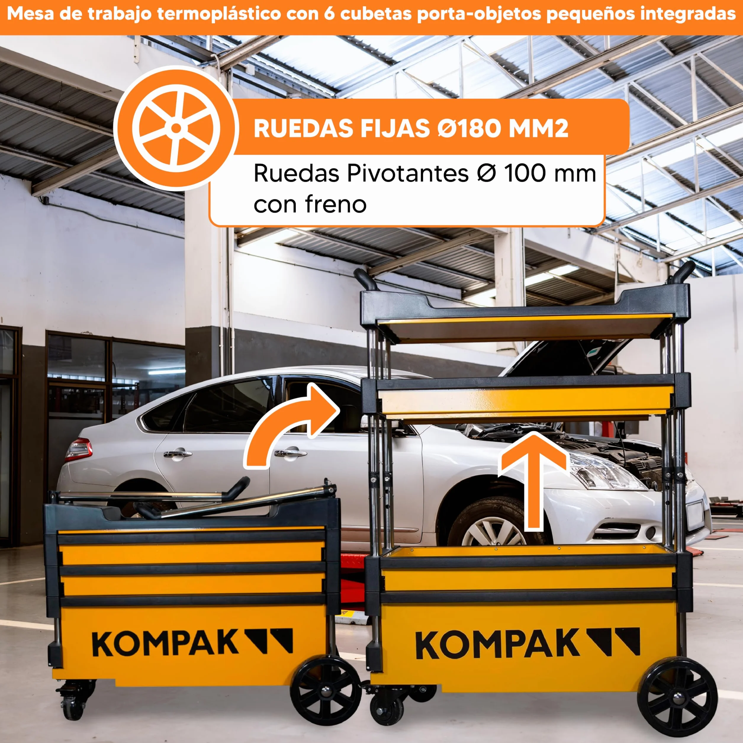 Kompak KP-KT01 Carro para Herramientas Plegable Transportable, amarillo y negro