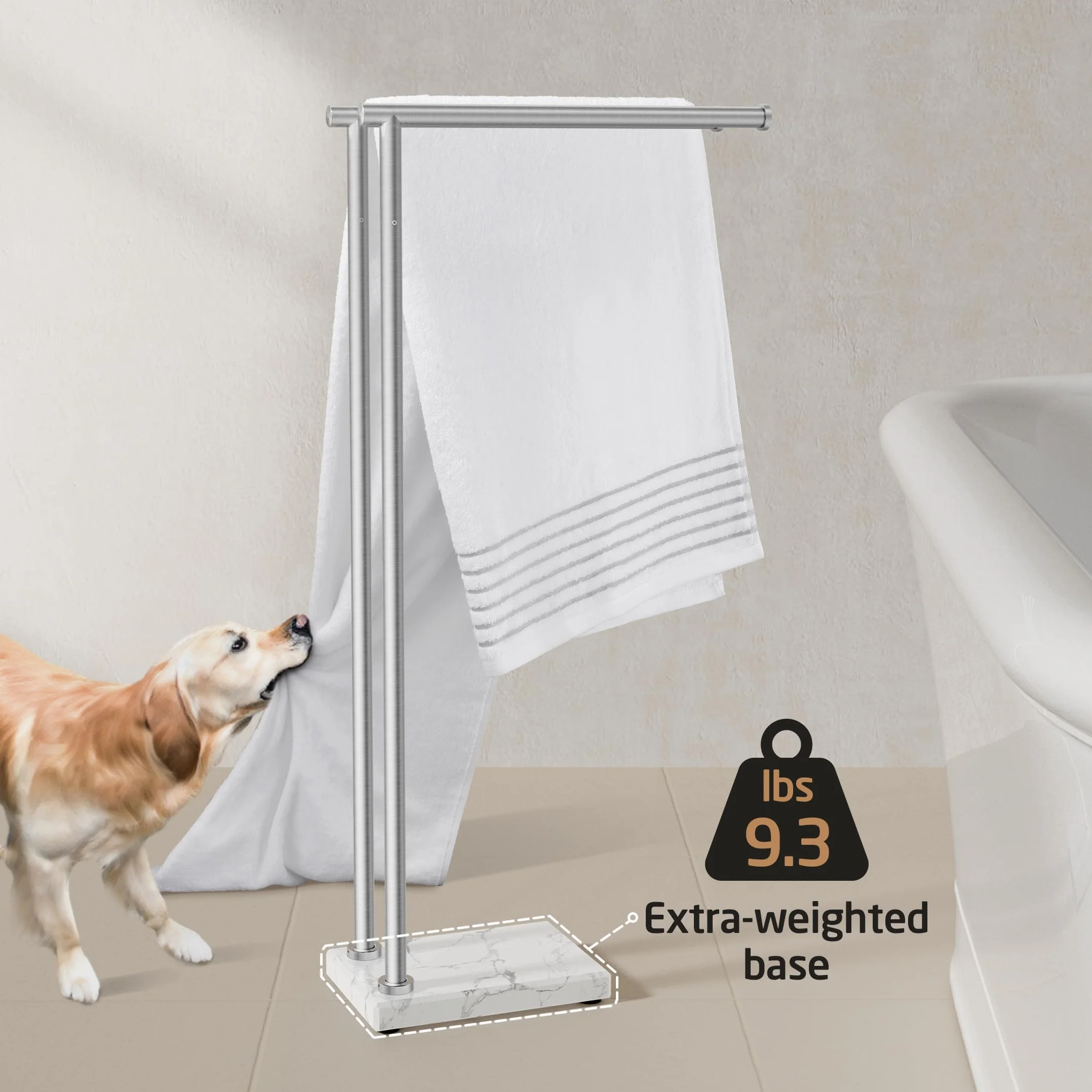 KES Toallero de Baño de Pie Barra Toallas Baño Doble Acero Inoxidable 18/8 Toallero de Barra con 3X Grueso Base de Mármol Cepillado, BTH235-2