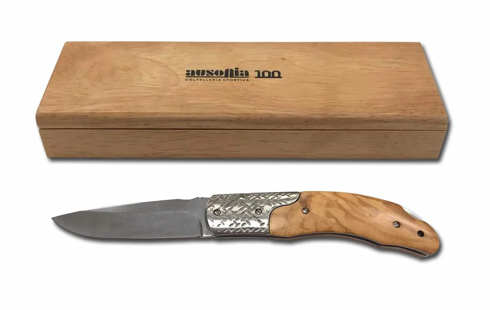 AUSONIA - 26562 NAVAJA DE BOLSILLO CON HOJA DE ACERO INOXIDABLE 8 CM Y MANGO DE ACERO INOXIDABLE CON INSERTOS DE MADERA DE 18 CM