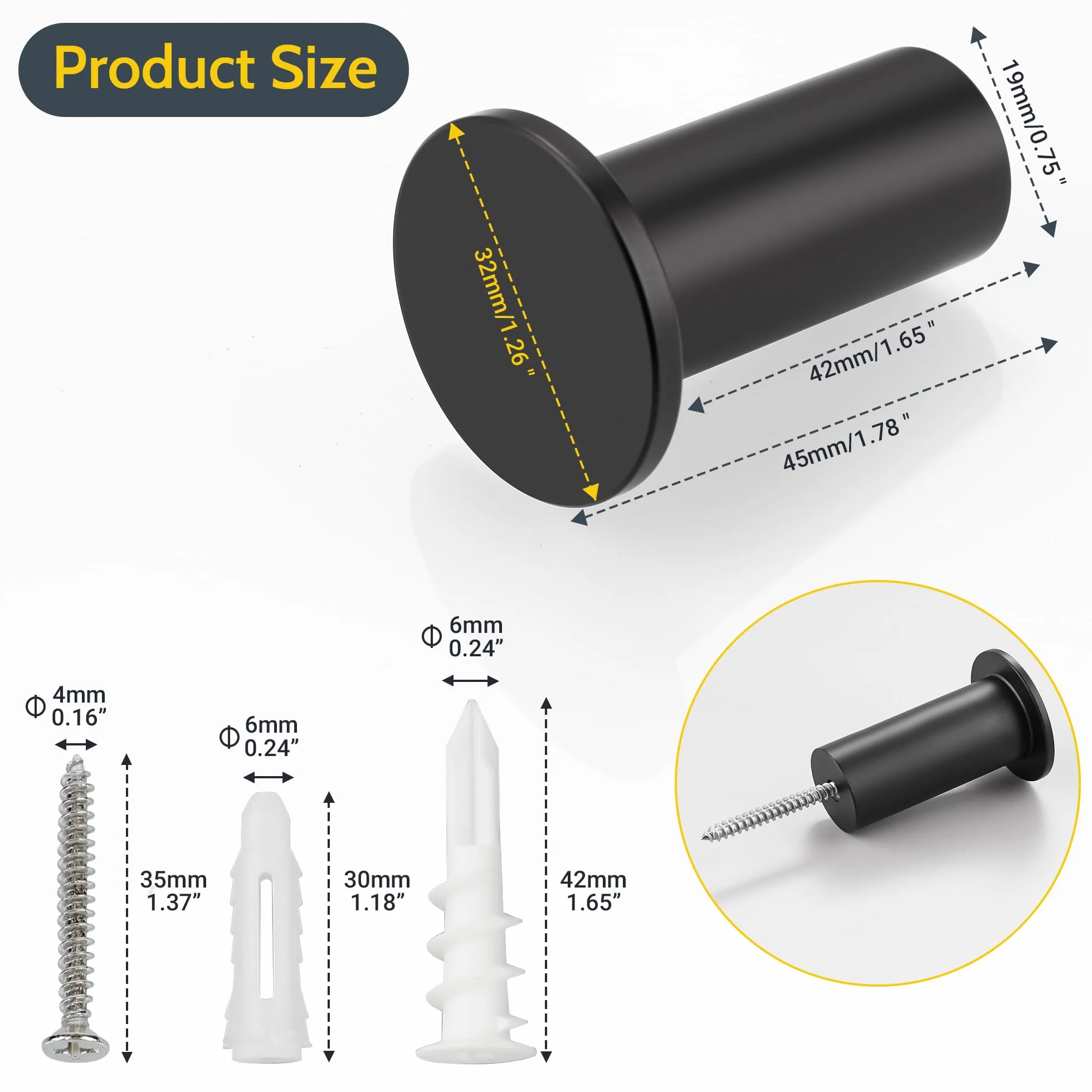 SAYAYO Gancho Pared, Colgador Toalla Baño Negro, Ganchos para Abrigos SUS304 Acero inoxidable Ganchos de Pared para Atornillar Ganchos para Baño, Cocina, Dormitorio, 2 Piezas