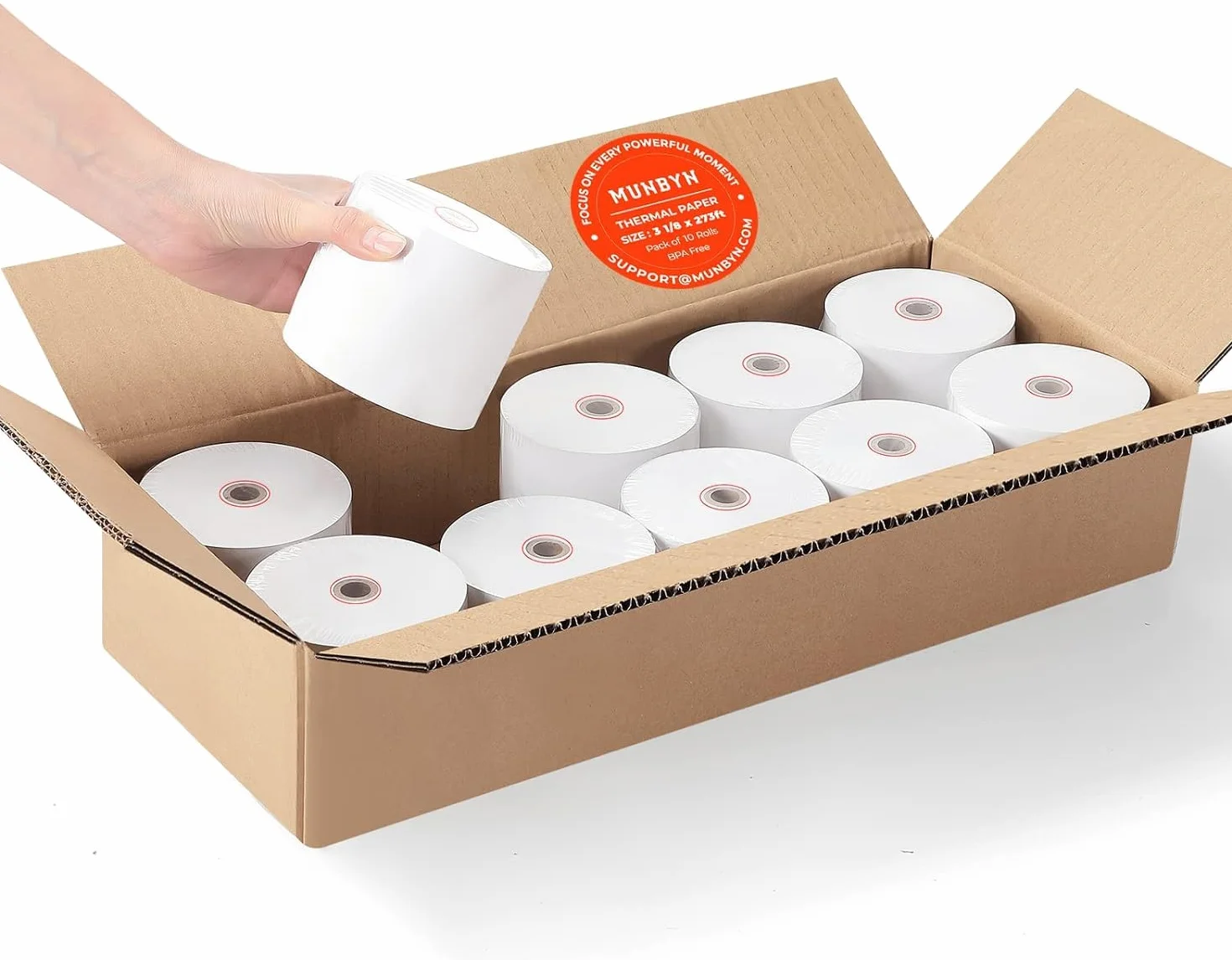 MUNBYN Rollos Papel Térmico 80 mm x 80 mm x 80 m, Rollo Termico de primera para Epson, NetumScan, impresora de recibos de 80 mm y registro POS cuadrado, libre de BPA y certificado FSC [10 Rollos]