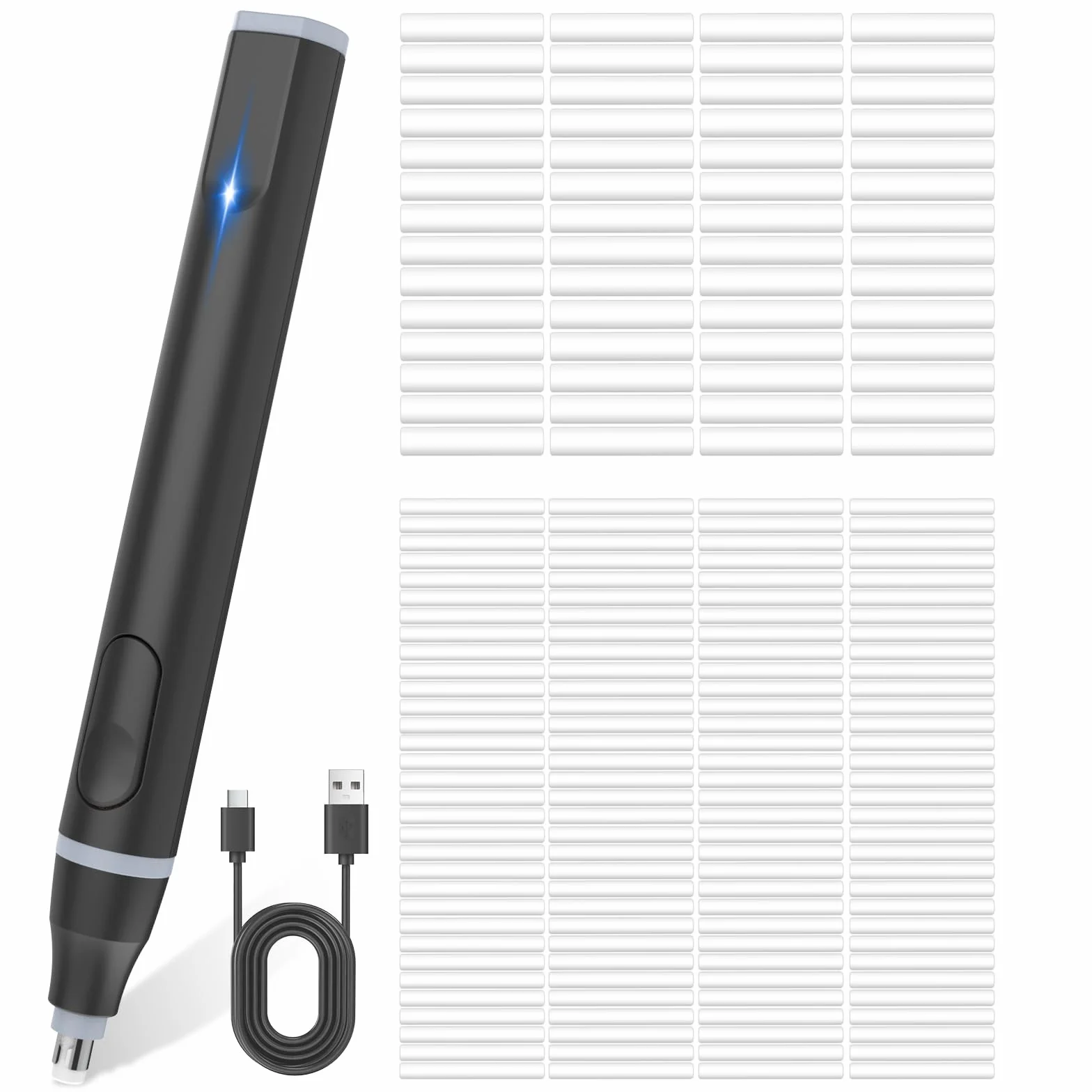 Cuteefun Borrador Eléctrico Recargable USB C con 220 Recambios, 2 Tamaños, Negro para Artistas Estudiantes