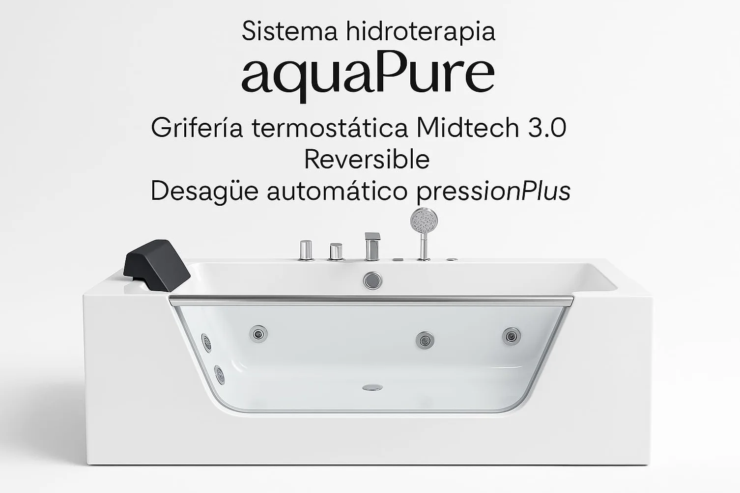 Bañera Hidromasaje New Cristy Rectangular 170x80cm con reposacabezas y 8 chorros Jets