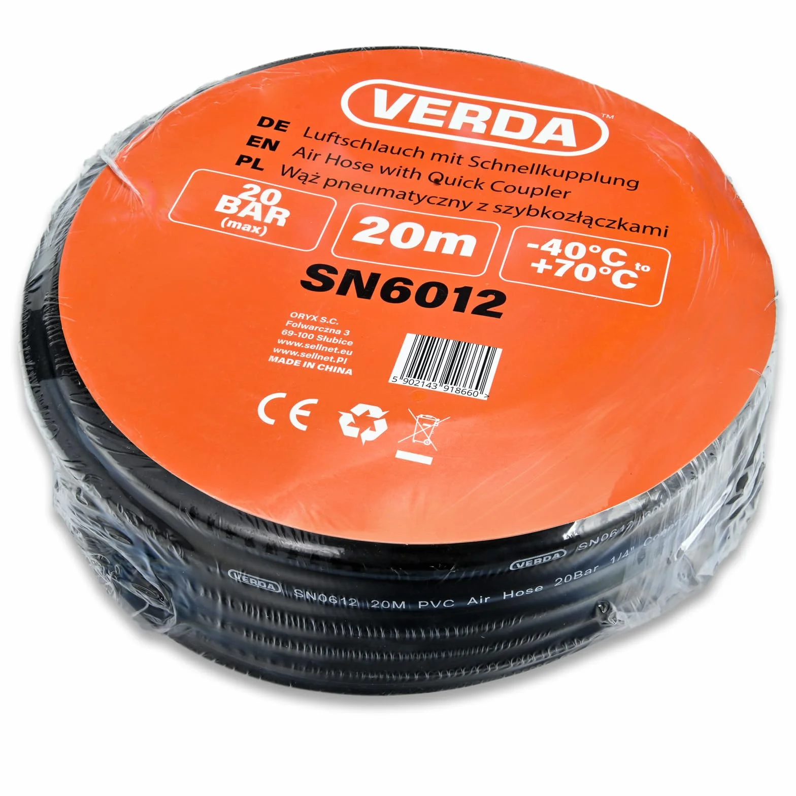 Manguera de aire comprimido, 20 m, 1/4 pulgadas, PVC, aire comprimido, 10 x 17 mm, manguera de 20 bares con acoplamiento rápido, manguera de aire para compresor, aire comprimido, resistente y flexible