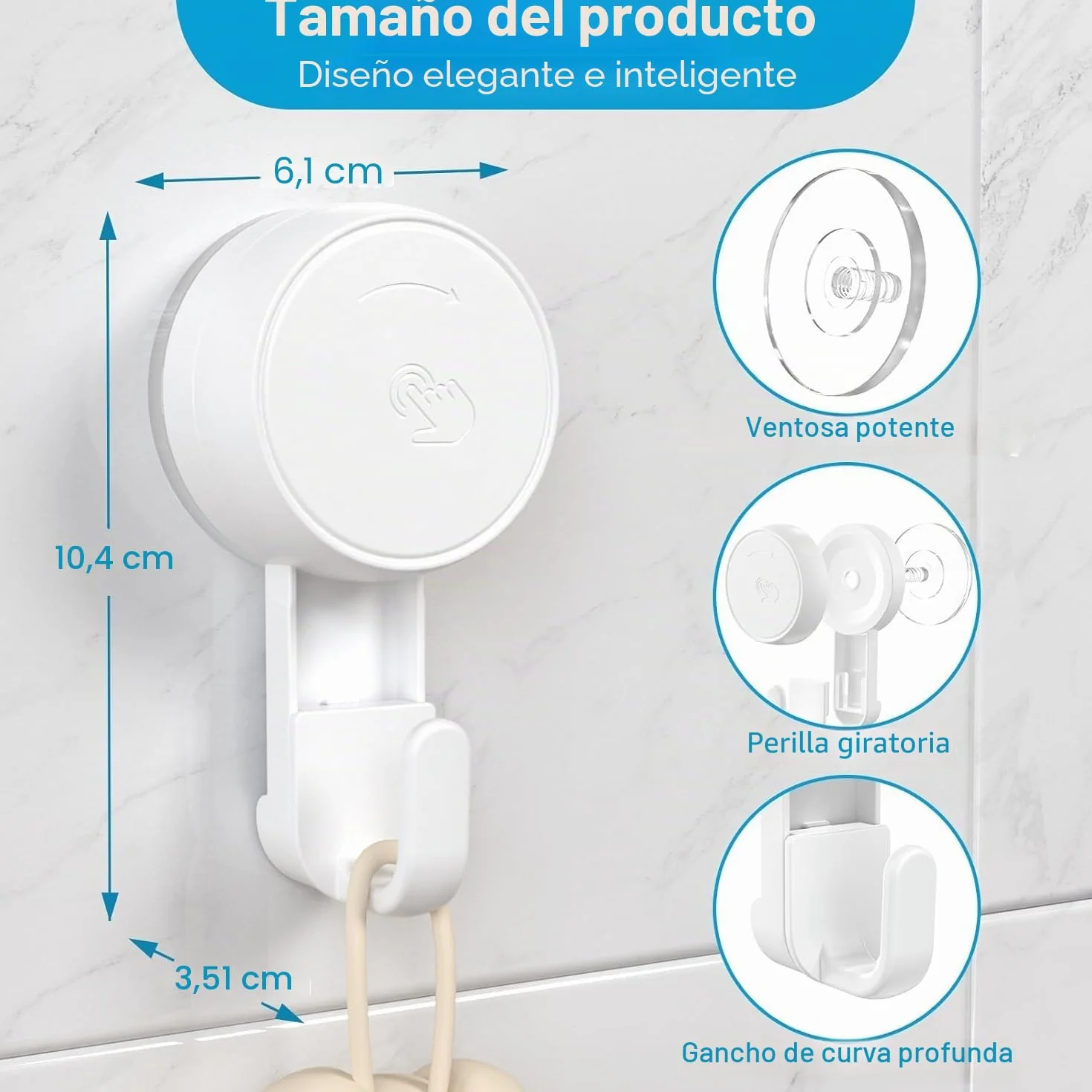 Luxear Gancho Ventosa Baño 4 Piezas Ultra Fuerte Sin Agujeros Colgador Toallas Ventosa Impermeable Reutilizable Percha Ventosa MAX 5kg para Toallas Cocina Pared Puerta Ropa