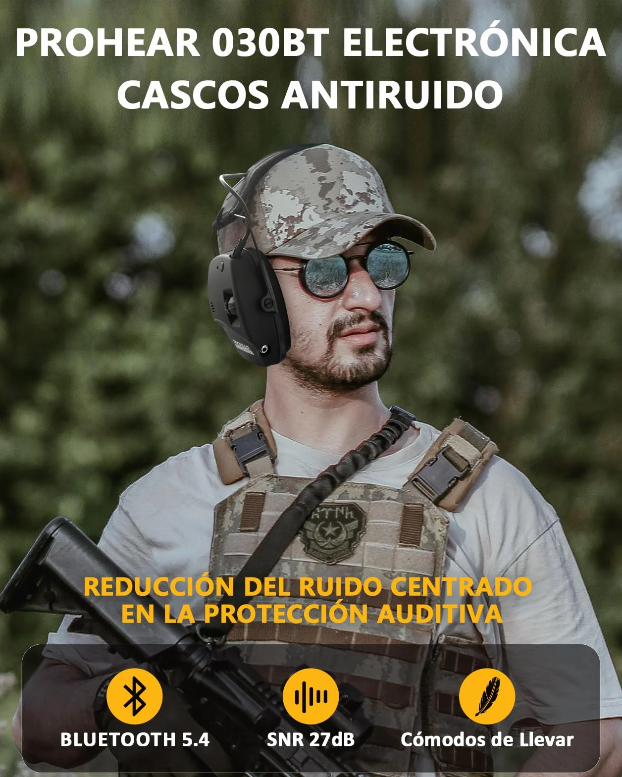 PROHEAR Cascos Antiruido Protector Auditivo Reducción Activa Ruido Amplificación Sonido SNR 27dB NRR 22dB Bluetooth
