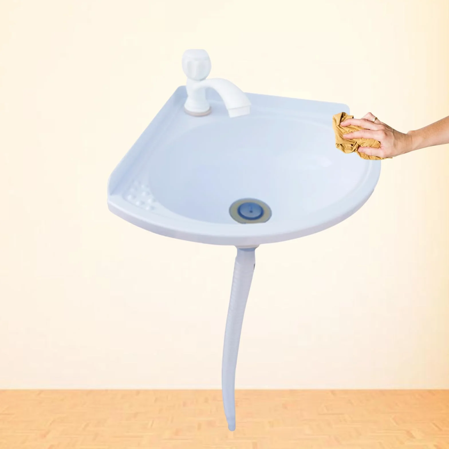 Lavabo Suspendido Lavabo del Baño Esquina Superficie,Plástico Lavabo,blanco,27.5x27.5x11cm(WxDxH),para limpiar artículos, bañar mascotas, lavarse las manos, etc (A)
