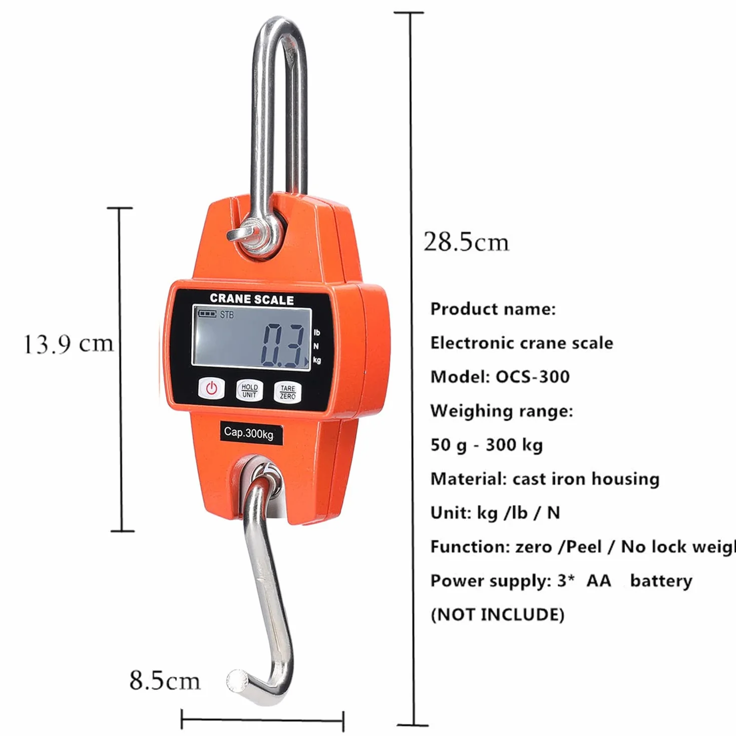 Báscula de Grúa Digital Colgante Electrónica - 300 kg/660 lb, Industrial Con Sensor Preciso, Mini LCD Portátil Con Gancho, Para Fábrica