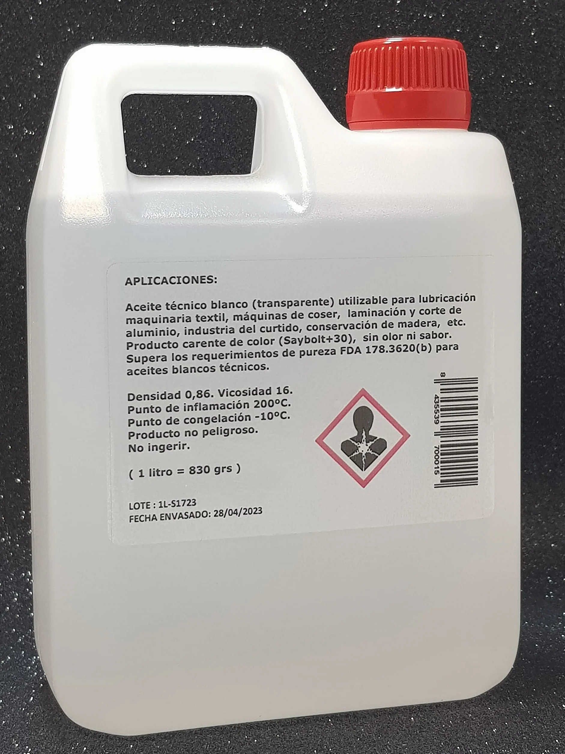 Aceite maquina de coser. Especial Incoloro - Lubricante para Maquinas de Coser y mecanismos varios. 1 Litro (830 gramos)
