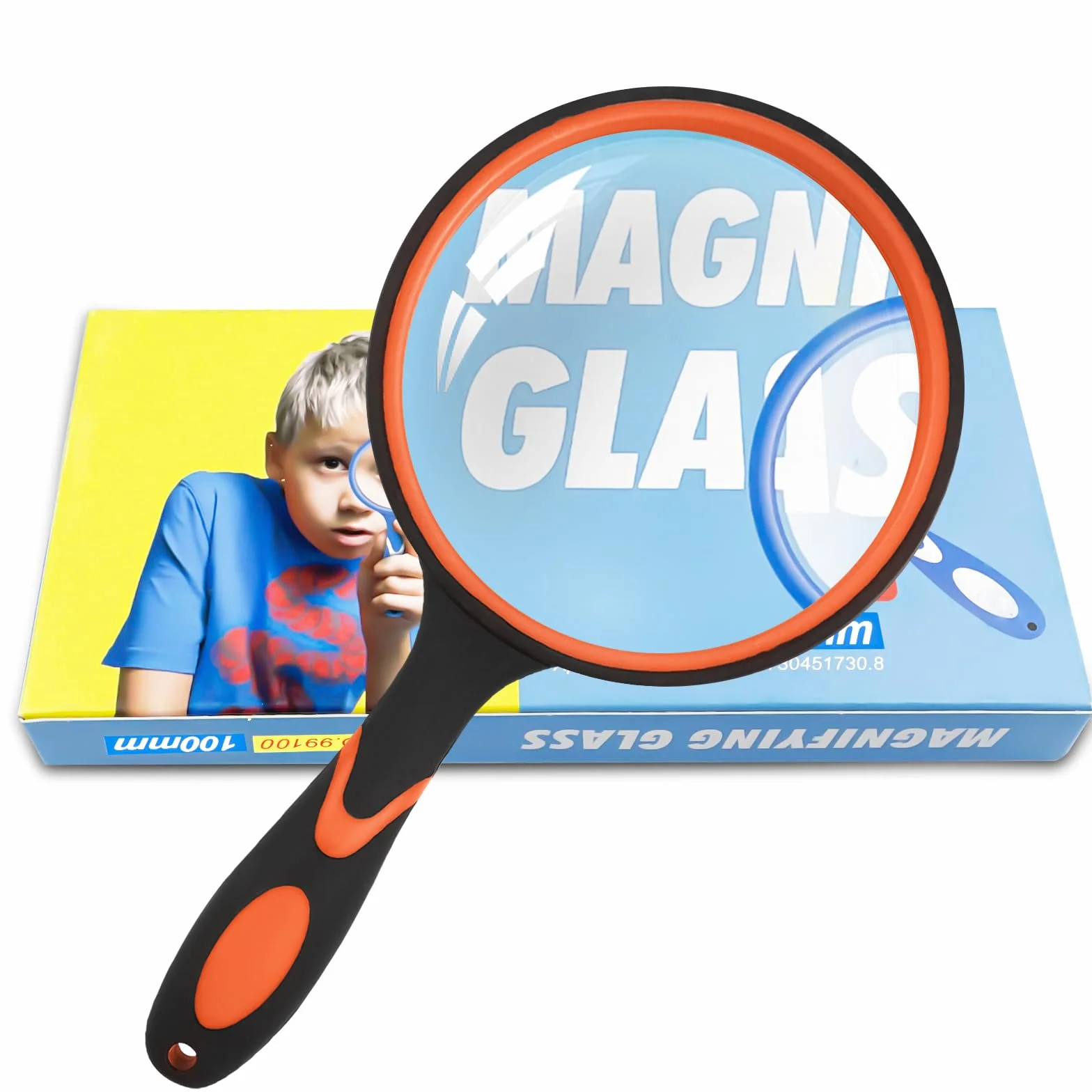 Fousenuk Lupa de Mano 100mm, Lupas de Gran Aumento con Mango de Goma Antideslizante, Inastillable Lente de Aumento para Personas Mayores, Niños, Lectura, Manualidades, Libros, Insectos, Inspección