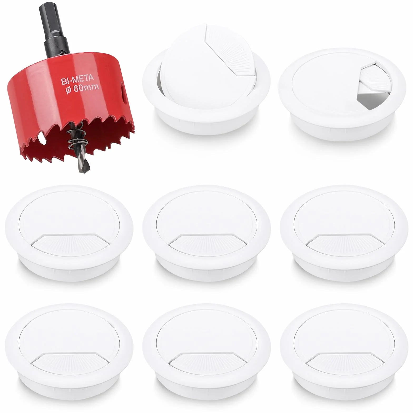Kigniote 8 Piezas Pasacables Escritorio Sierra Perforadora Cubierta Agujero Alambre Organizador Cables Redondo Blanco