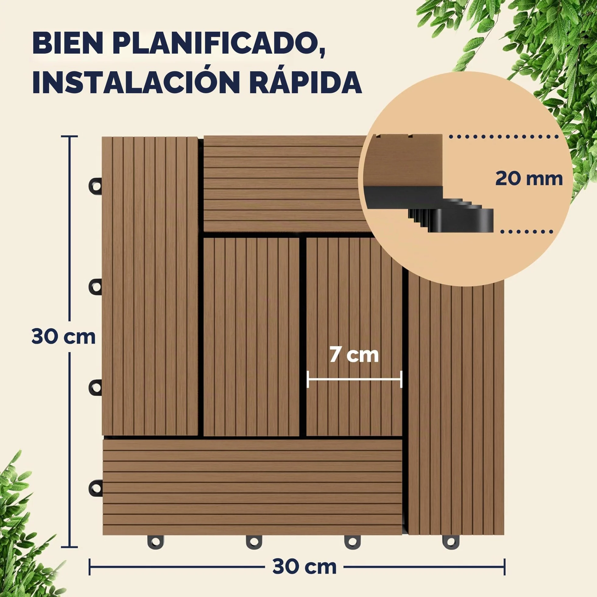 Casaria Set Baldosas Exterior WPC Losetas Jardín Antideslizantes Sistema Clic Terracota 30x30cm 4m²