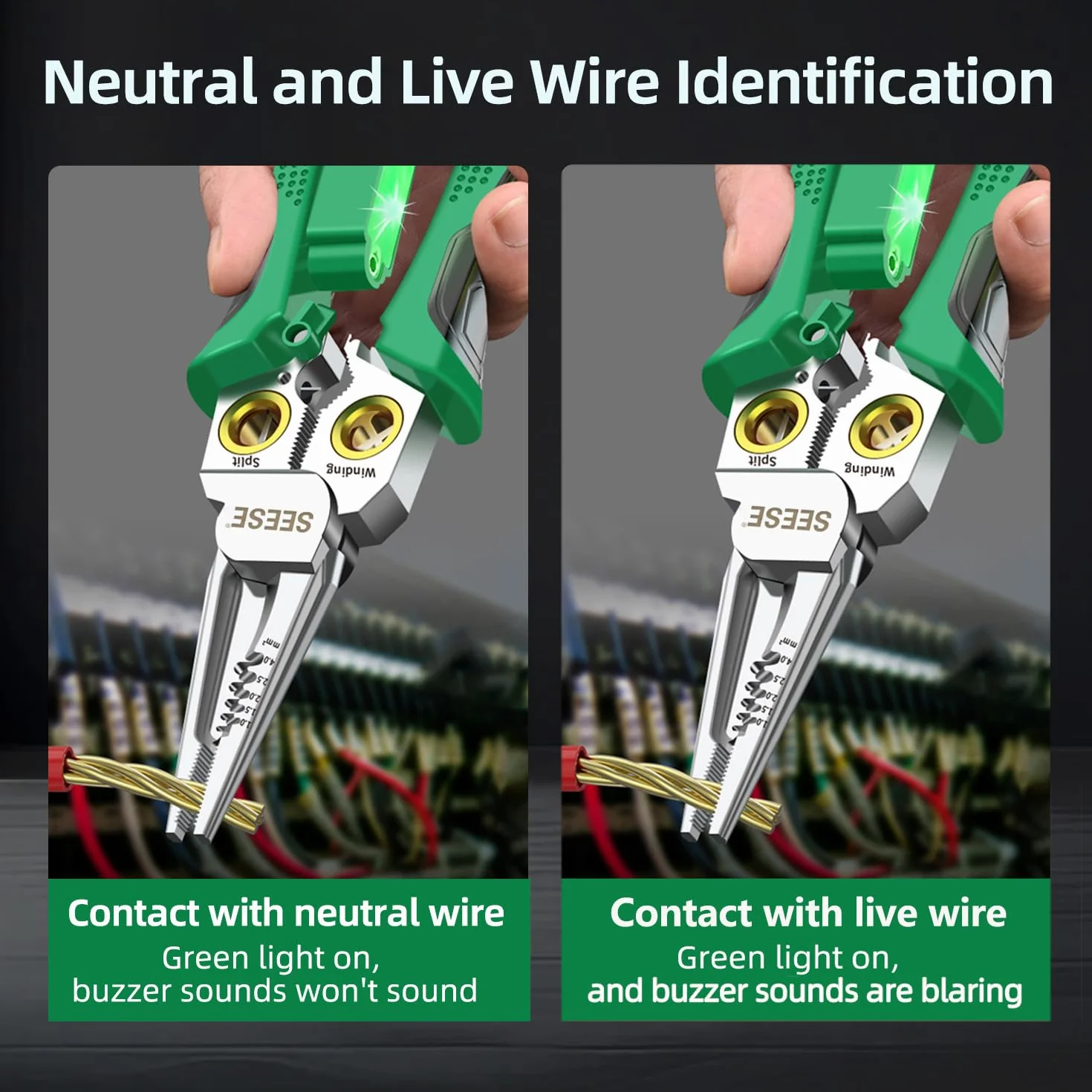 8 en 1 - Separador de alambre para cortar y tirar de cables, tijeras de cable, alicates de probador de voltaje, 12 V a 250 V en vivo, nulo, Hot Wire Judgment AC DC, alarmas LED audibles y