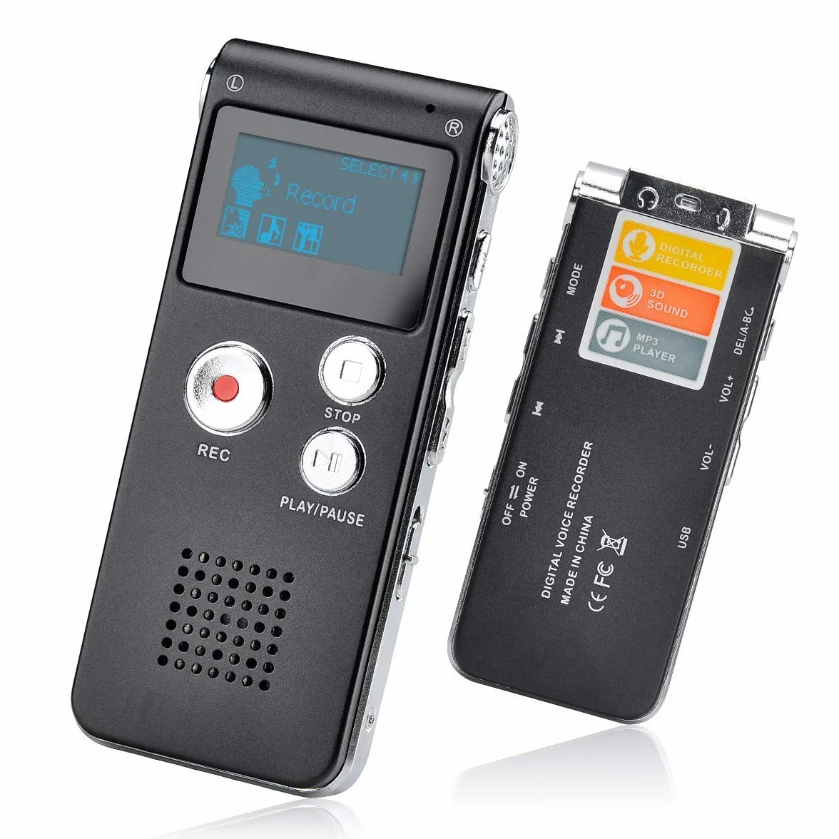 Lychee 8GB Grabadora de Voz USB Recargable Dictáfono LCD con Reproductor MP3 (Negro)