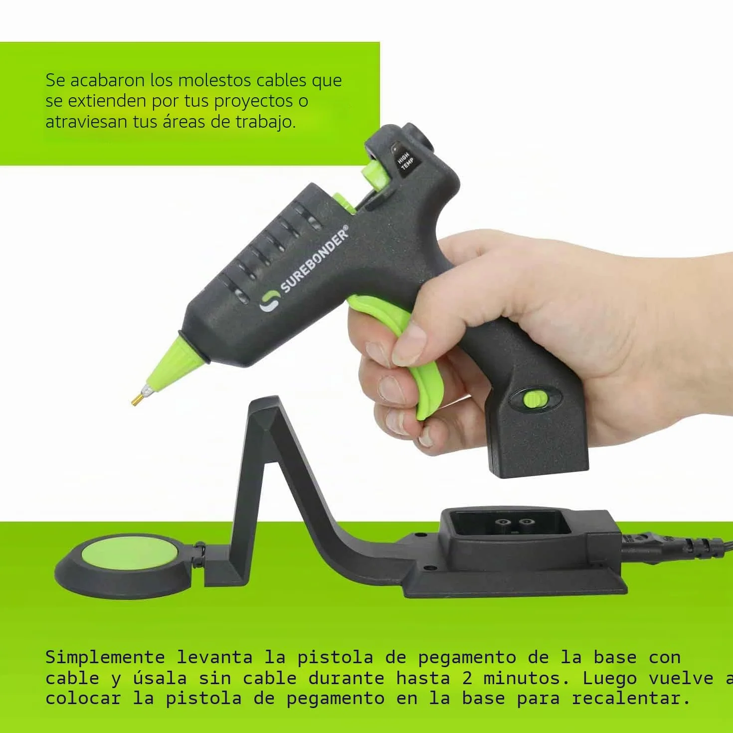 Surebonder Pistola de pegamento mini inalámbrica 20 vatios - Negro - Detail - Perfecto para proyectos detallados y bricolaje - Con punta de detalle extendida y seguridad integrada