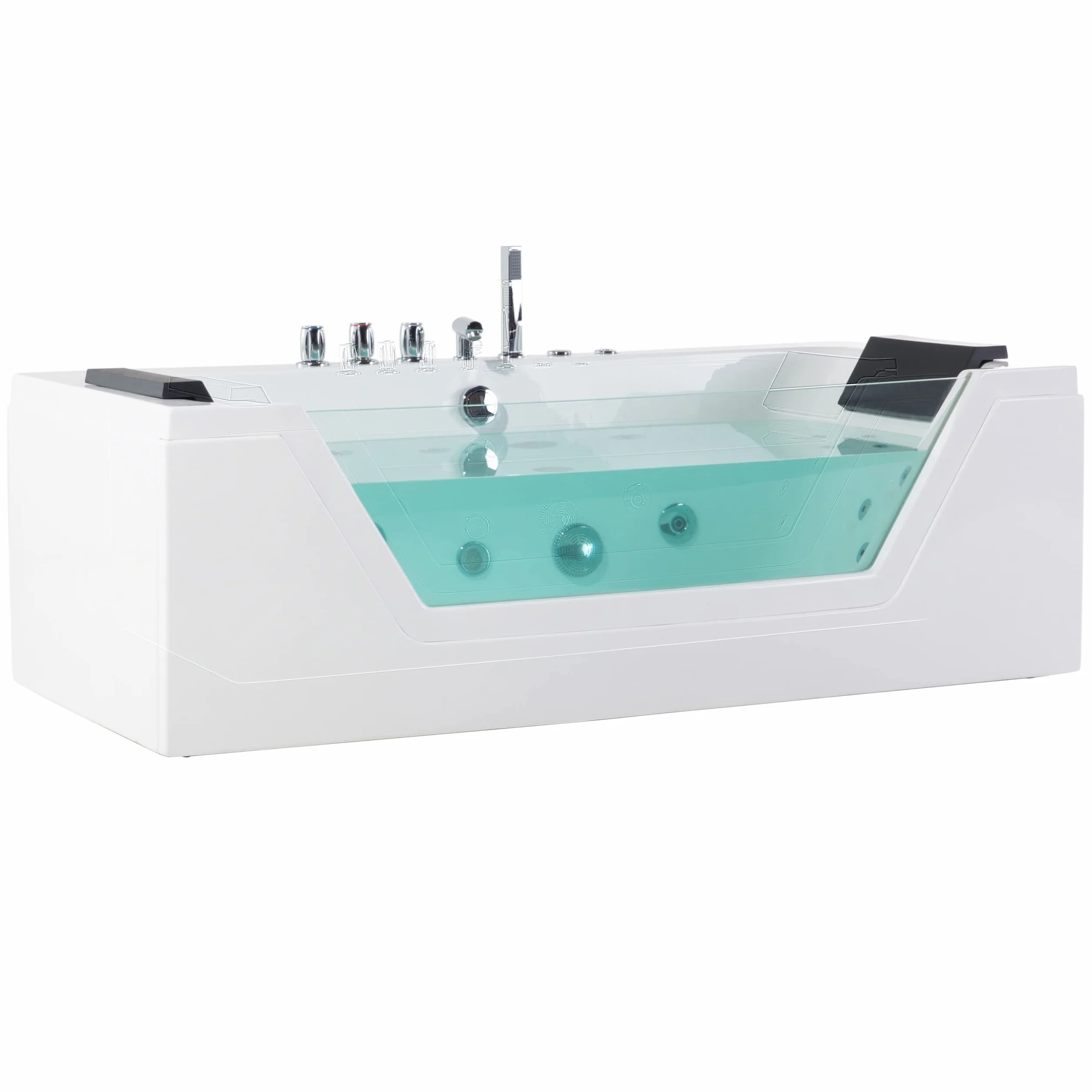 Bañera de hidromasaje blanco plata con LED de acrílico sanitario y vidrio individual 174 x 79 cm Samana