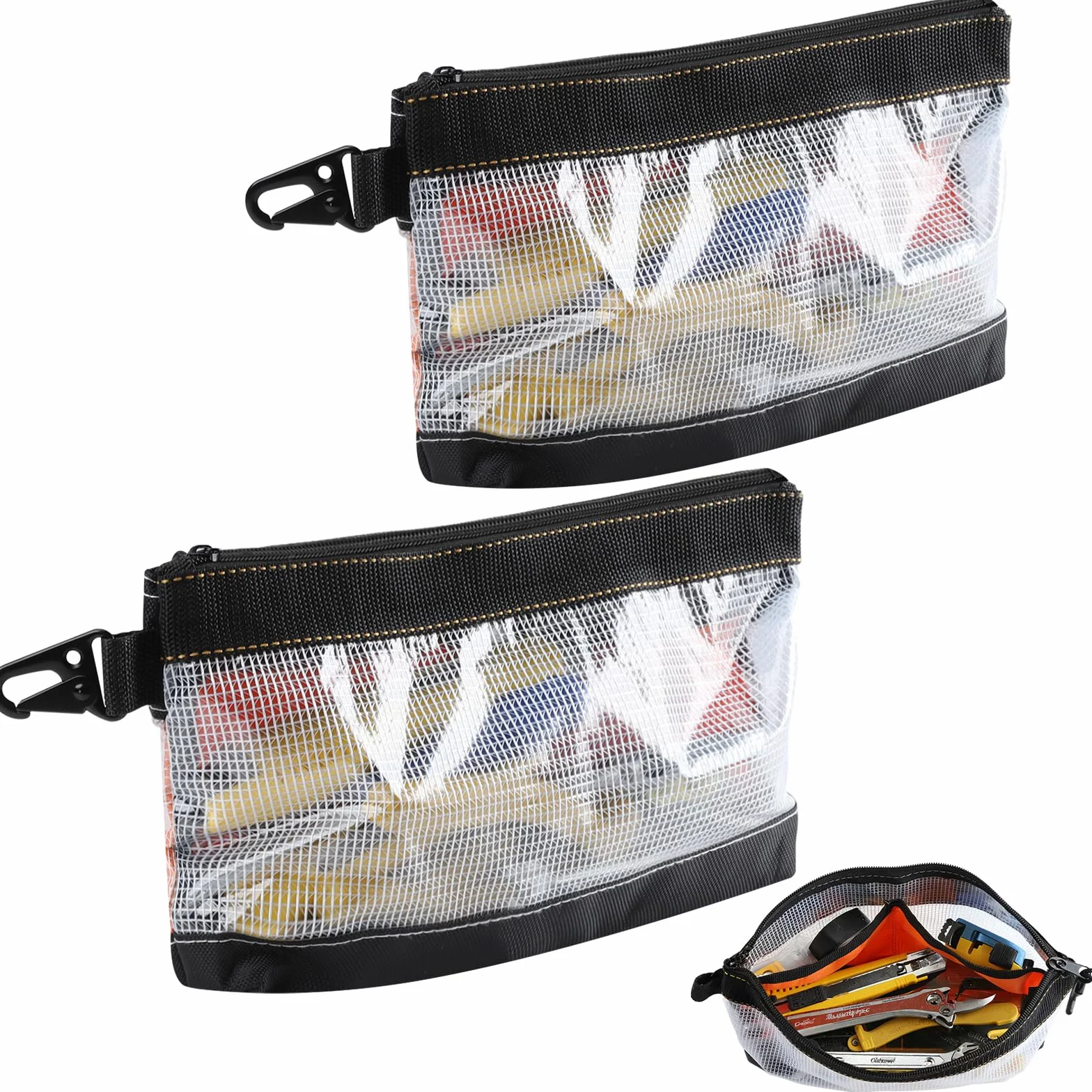 FRETONBA 2 Piezas Bolsa Herramientas Material De Pvc Transparente, Bolsa Impermeable y Antiestático, Gancho Metálico, Pochette Zippée Pour Outils Small Tool