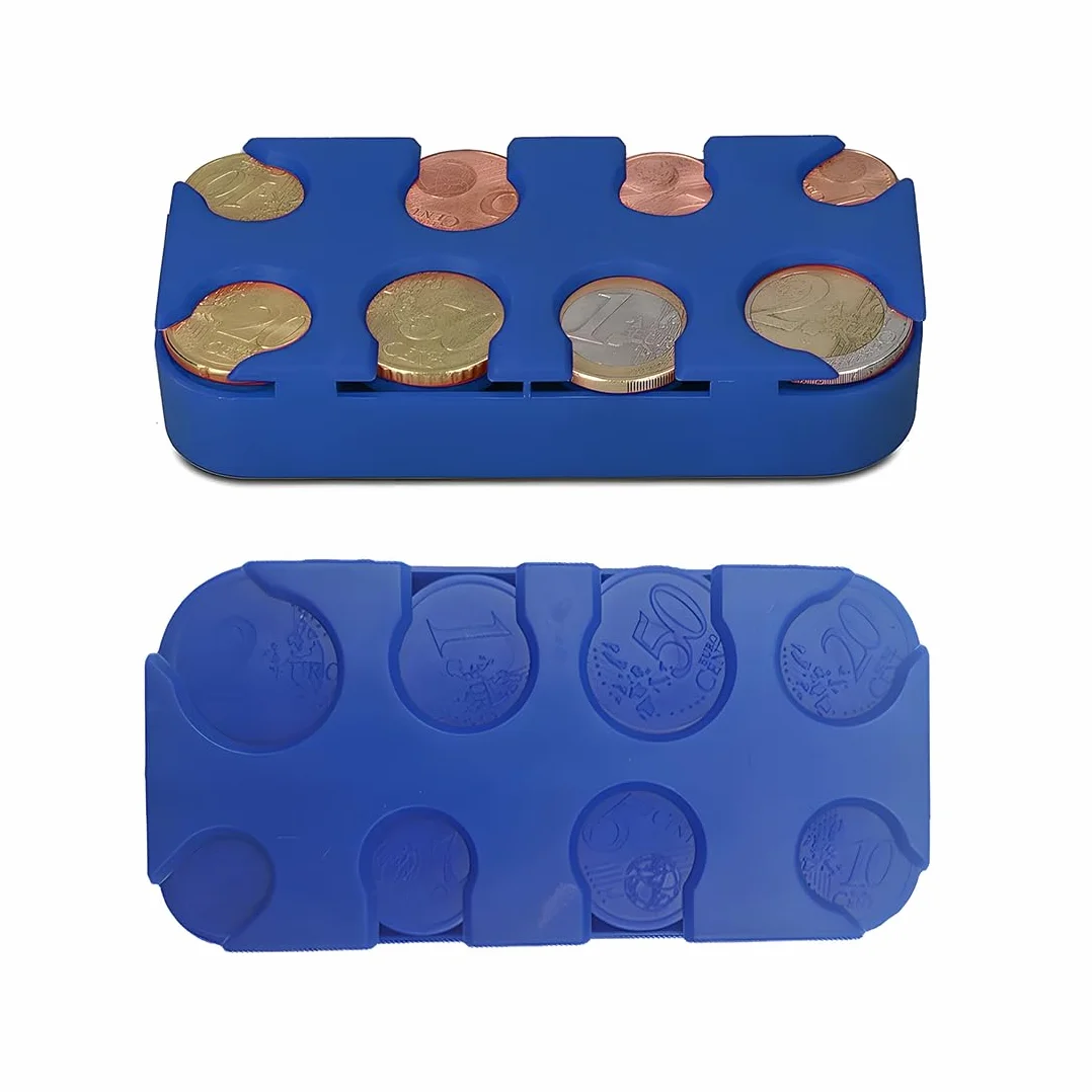 Clasificador de monedas para euros 8 compartimentos 1 céntimo a 2 euros azul
