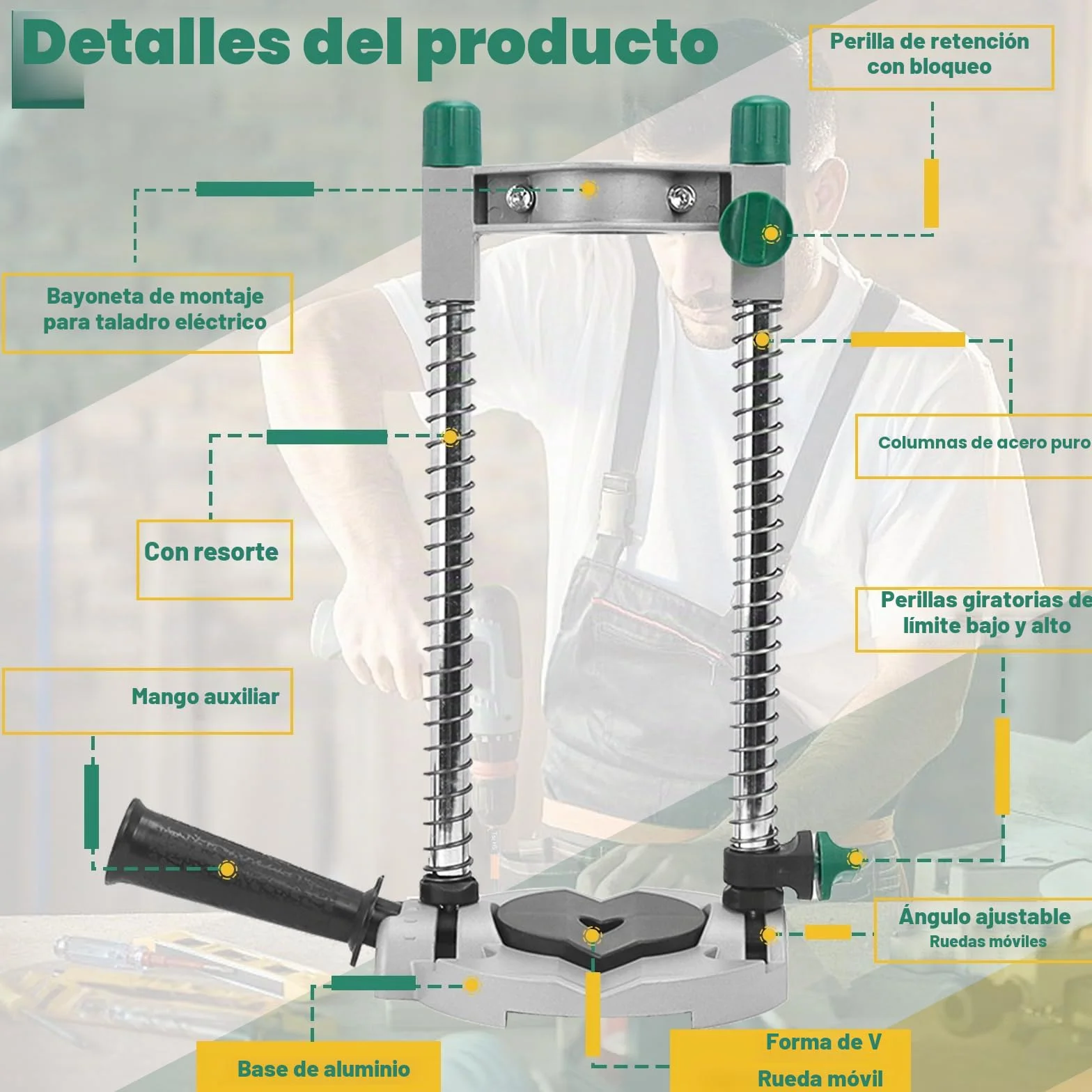 Soporte de perforación con ángulo ajustable, 0~45° ayuda para taladrado angular, taladro de mesa Alzmetall con mango auxiliar adicional, bastidor de perforación móvil para taladrado recto y oblicuo