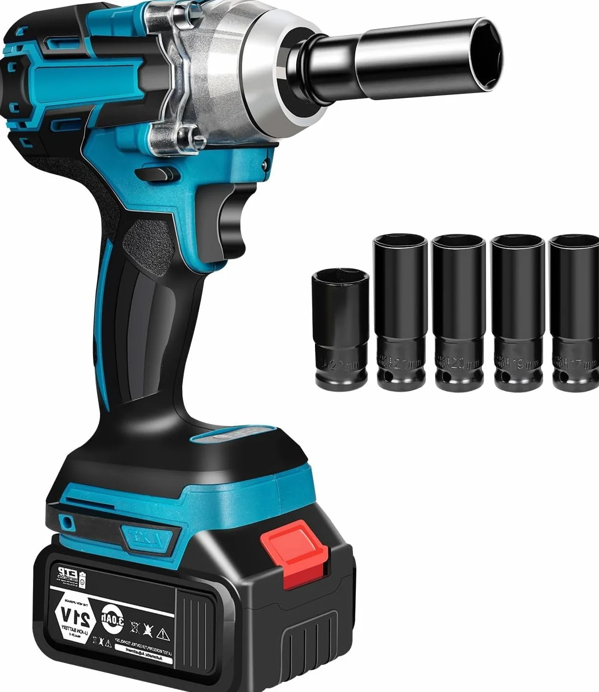 Llave de impacto eléctrica de 18 V, 1/2 ‘cuadrada, batería sin escobillas, par de torsión, 350 Nm con luz LED, 0-4000 rpm (sin batería ni cargador)