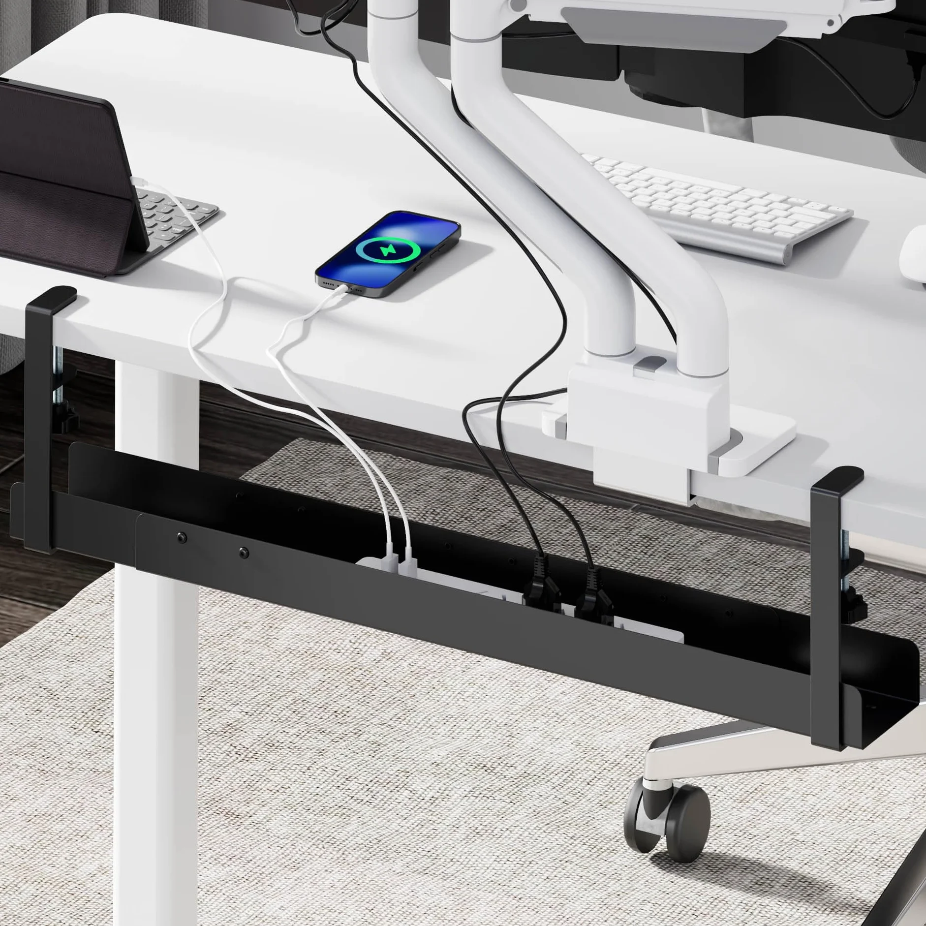 Mimoke Organizador de cables para escritorio, 800 a 1200 mm, con accesorios, montaje sencillo (negro)