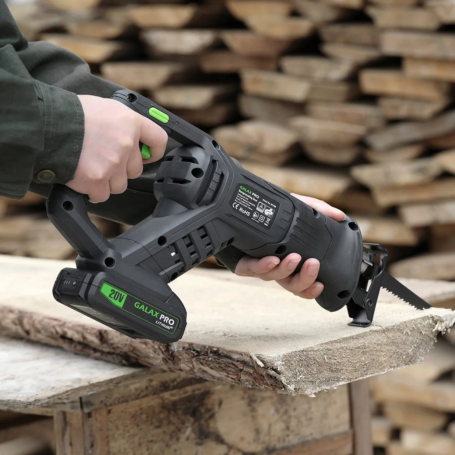 GALAX PRO Sierras alternativas, sierra de pilas,3000 SPM sierra alternativa con batería, profundidad de corte máxima de 150 mm, incluida batería 20 V DC 2.0 Ah, hoja