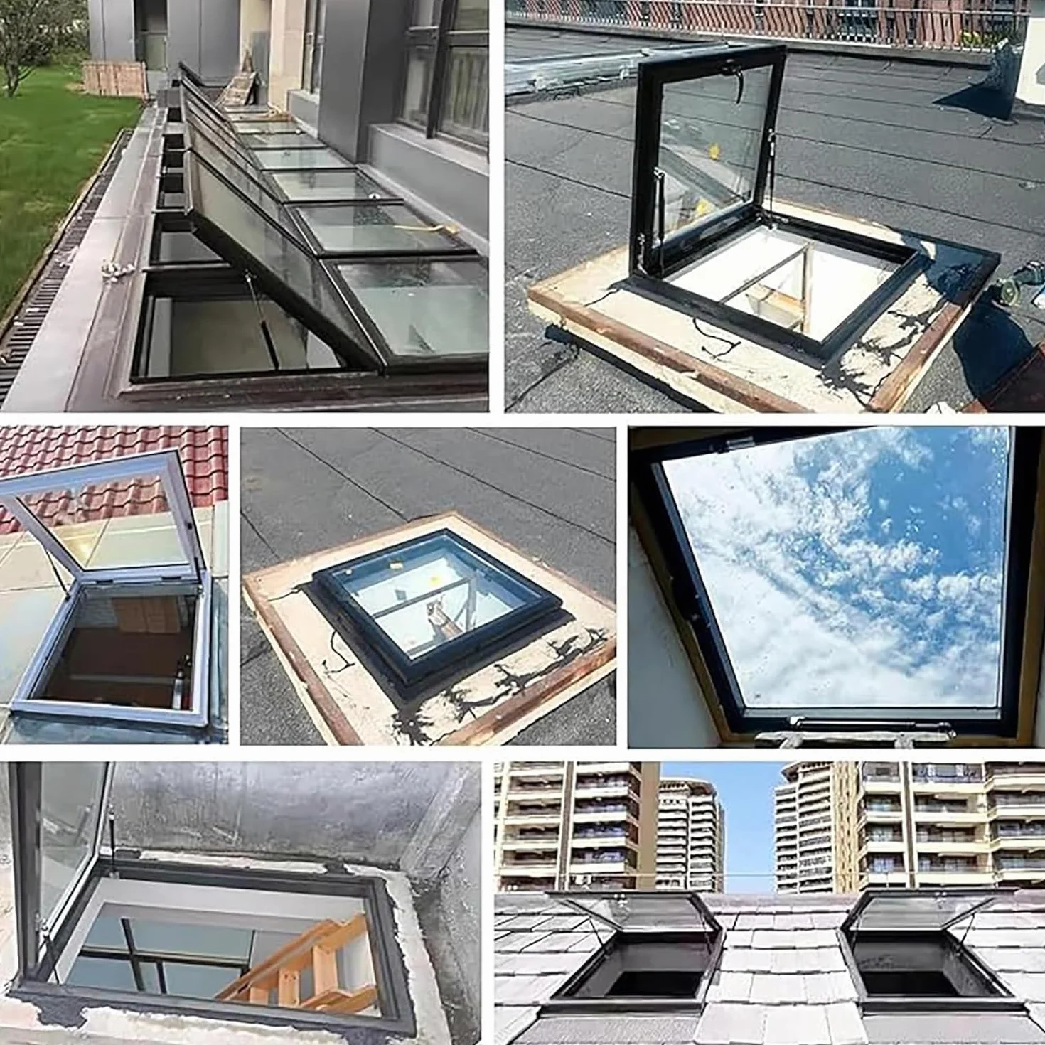 Resistente a la Lluvia aleación de Aluminio Claraboya Techo,Sótanos escotilla Acceso Techo con acristalamiento,para azoteas, áticos, sótanos,Gris,60×60cm