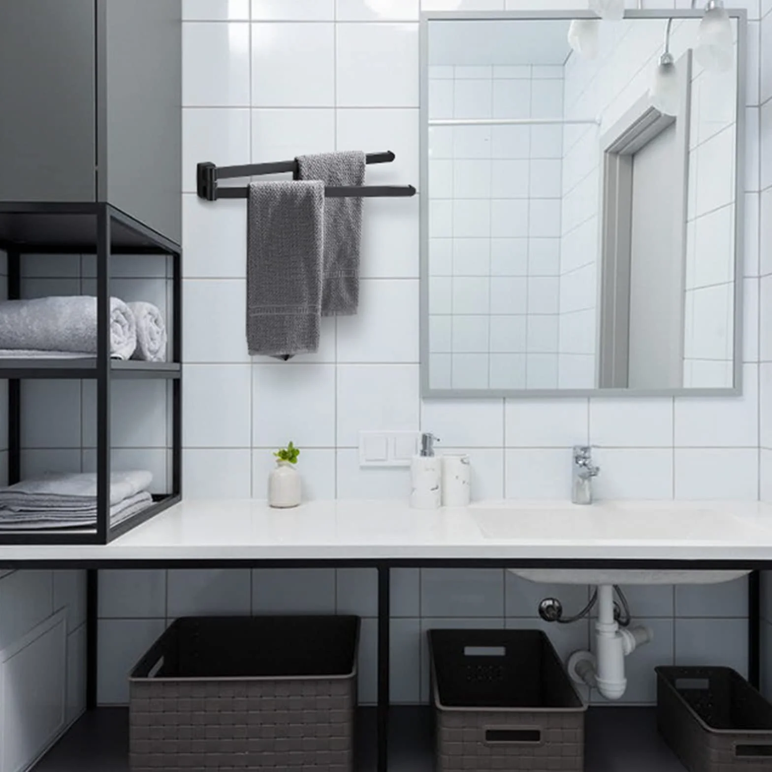 BGL Toallero Giratorio Negro, Organizador de Almacenamiento, Ahorro de Espacio, Soporte de Toalla de Pared Doble Giratorio para baño