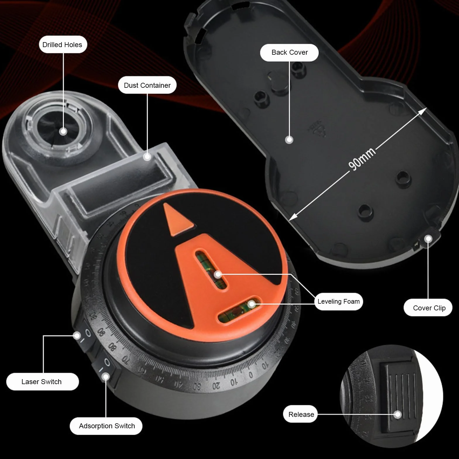 Aspirador de polvo de taladro, 2 en 1 Aspirador de polvo de taladro con herramienta de nivel, Aspirador de polvo de taladro eléctrico giratorio 360° para colgar cuadros, pintar