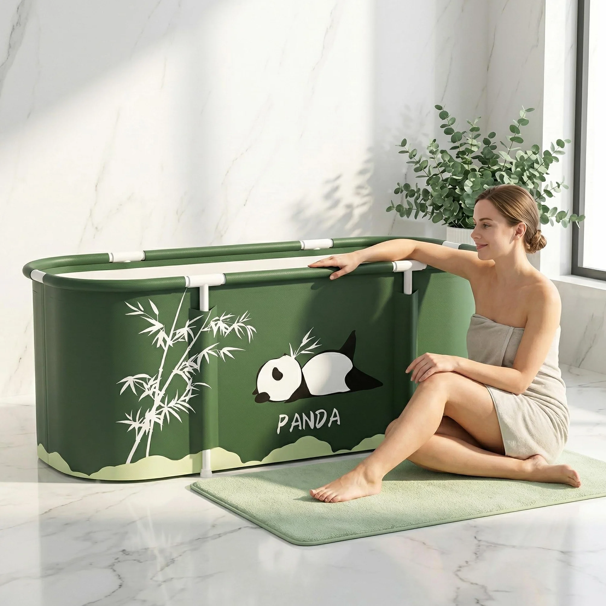 Bañera plegable para adultos, bañera móvil aislada de 6 capas, 115 x 50 cm, con cojín de asiento, tubo de drenaje y bolsa de transporte, bañera plegable reutilizable para el hogar, jardín, camping