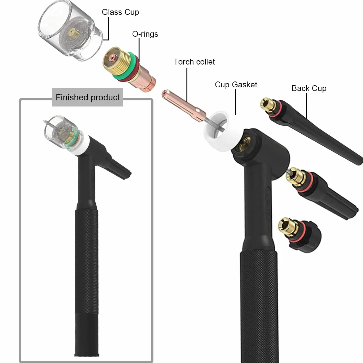 61 uds antorcha de Soldadura para TIG Lente de Gas rechoncho # 12 Kit de Copa de Vidrio para WP-17/18/26
