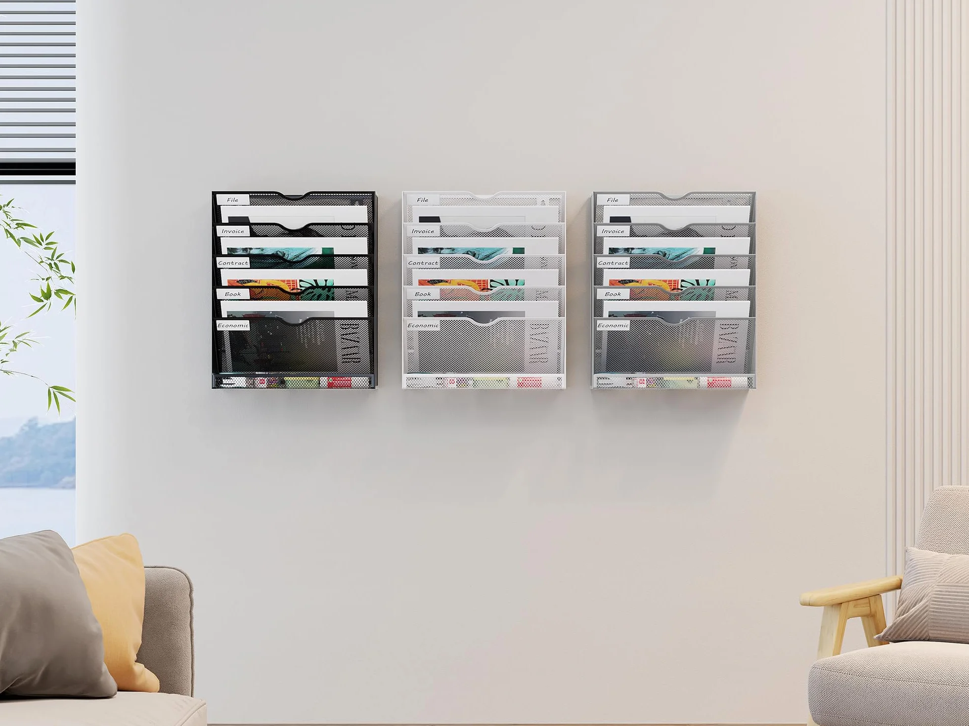 EasyPAG Metal A4 Soporte Documentos Pared Archivador Organizador Revistas Correo Almacenamiento Archivos Revistero Negro