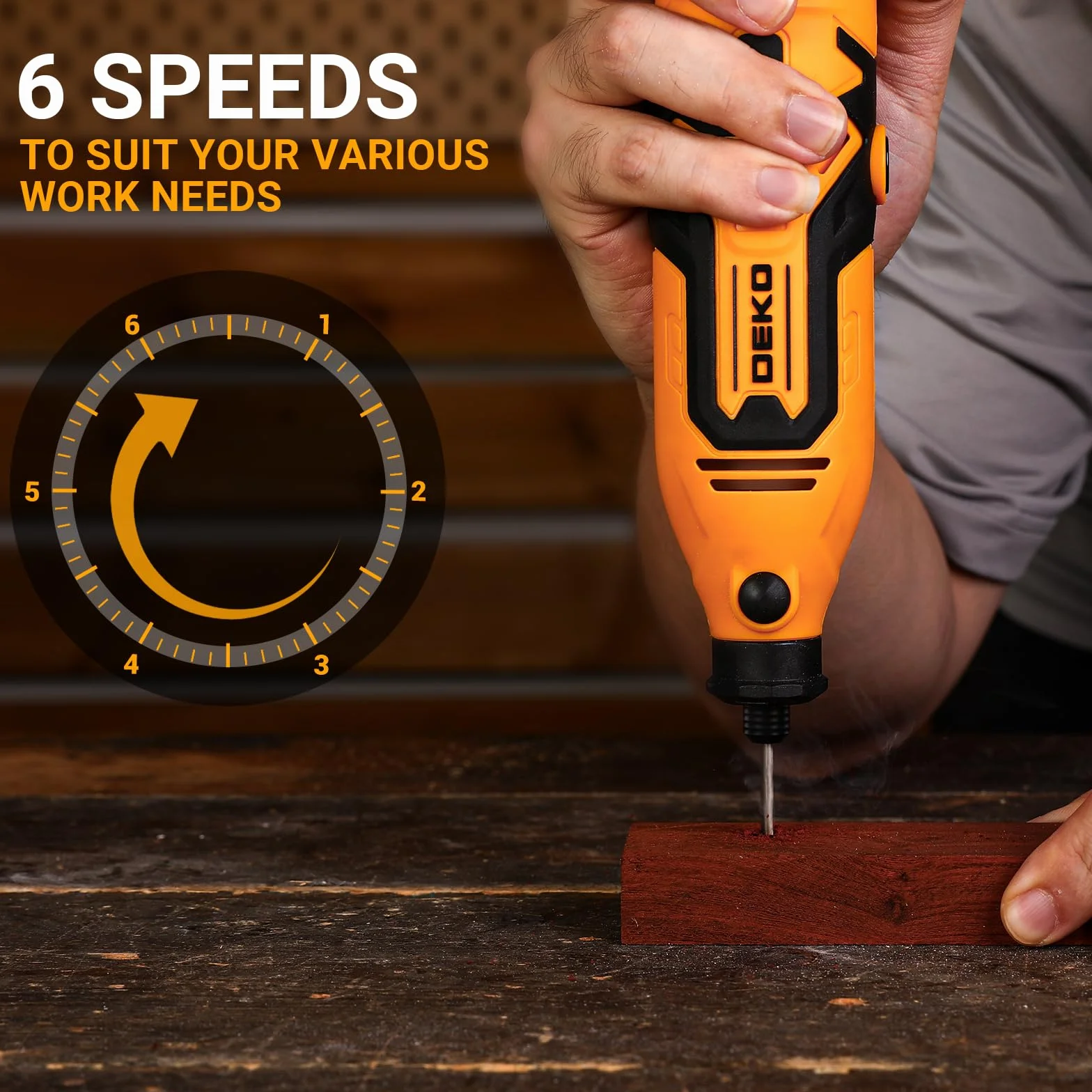 Mini amoladora rotativa multiusos: DEKOPRO 170 W, kit de accesorios 127, velocidad variable 8000-35000 rpm - Herramienta multiusos para cortar, taladrar, pulir, limpiar, Amarillo