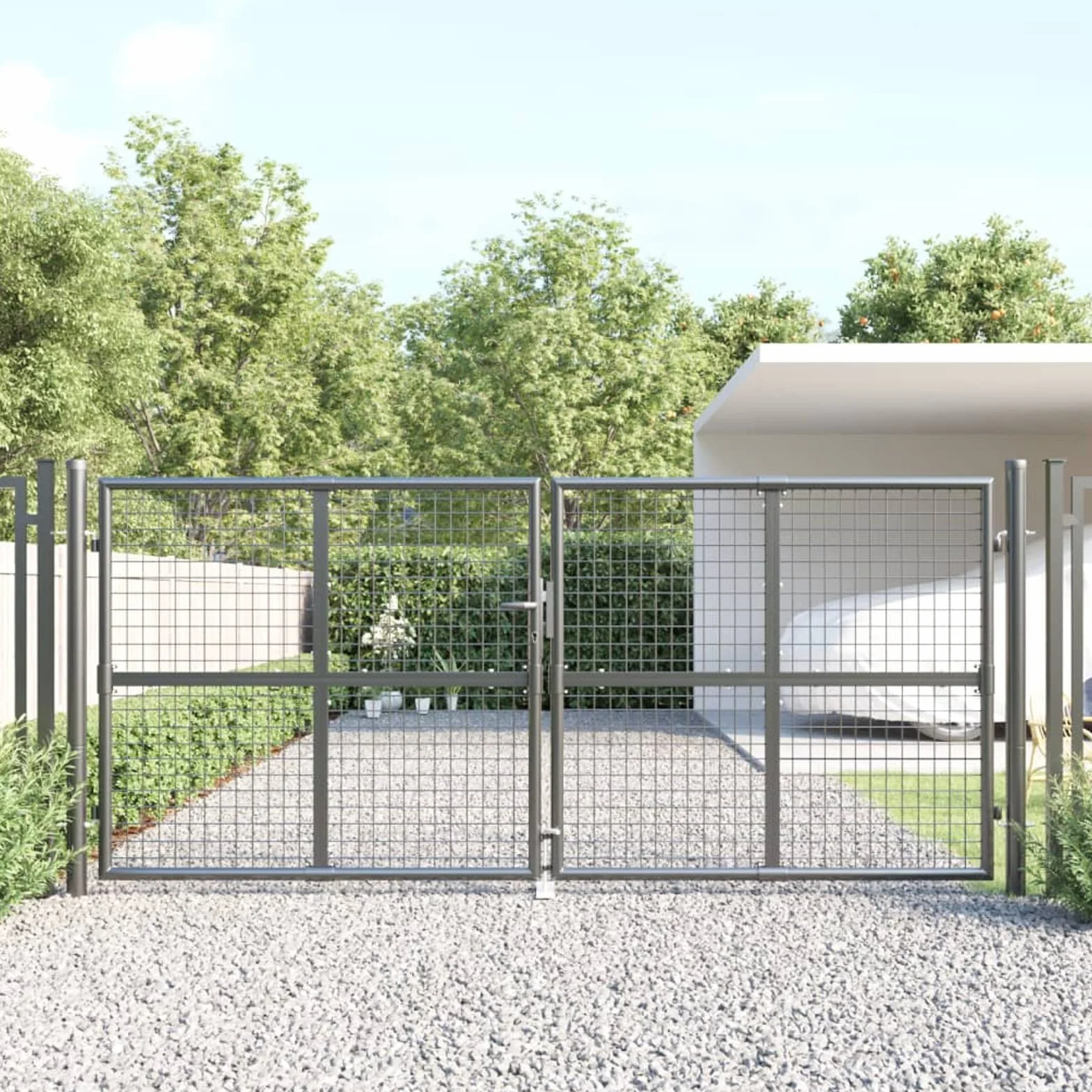 Portón de Jardín de Acero Galvanizado con Cerradura - 300x175 cm, Color Antracita