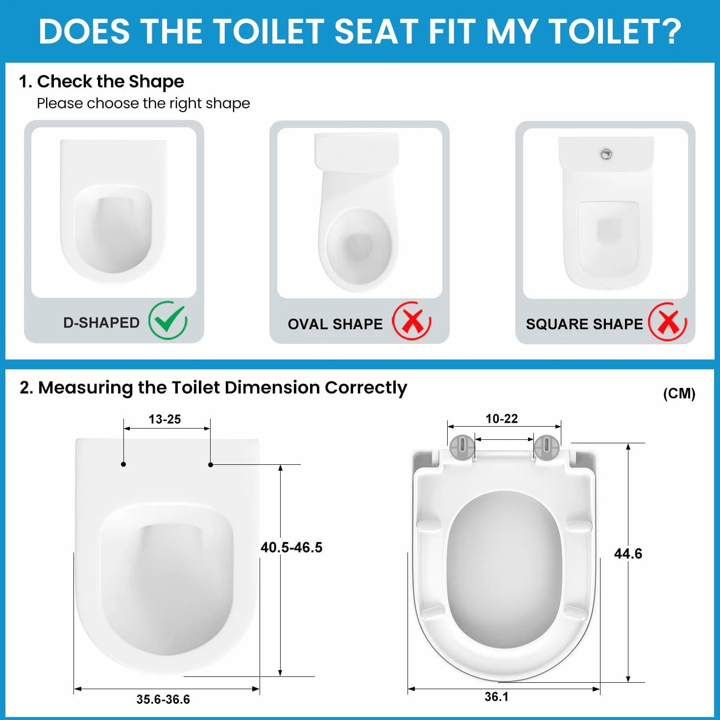 YEAUPE PRO Tapa WC Universal Forma de D [LARGO], Asiento de Inodoro de Cierre Suave con Liberación Rápida para una Fácil Limpieza, 45 x 36,1 x 5cm, Incluye plantilla de instalación