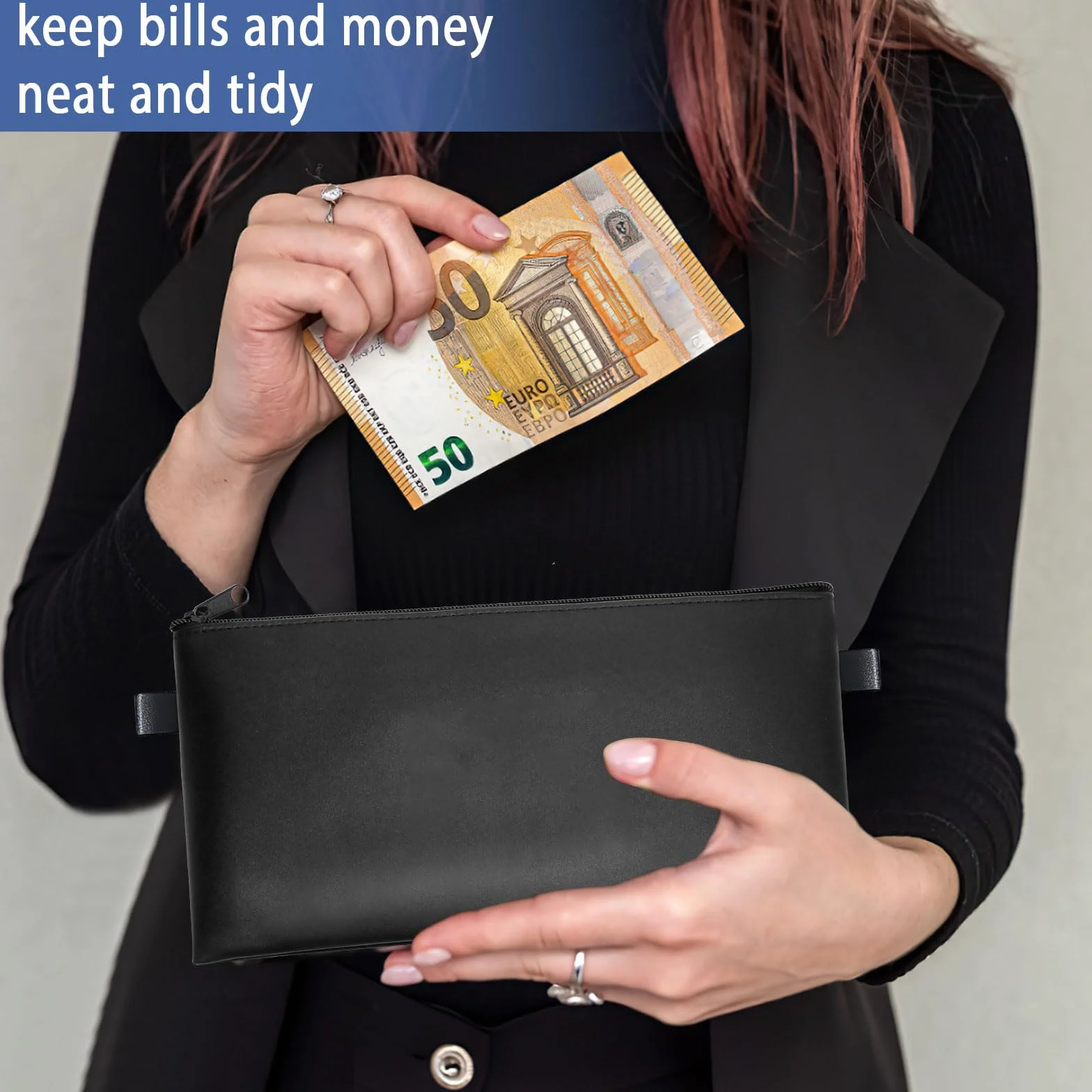 Bolsa para Billetes con Cremallera, Bolso de Dinero Negro