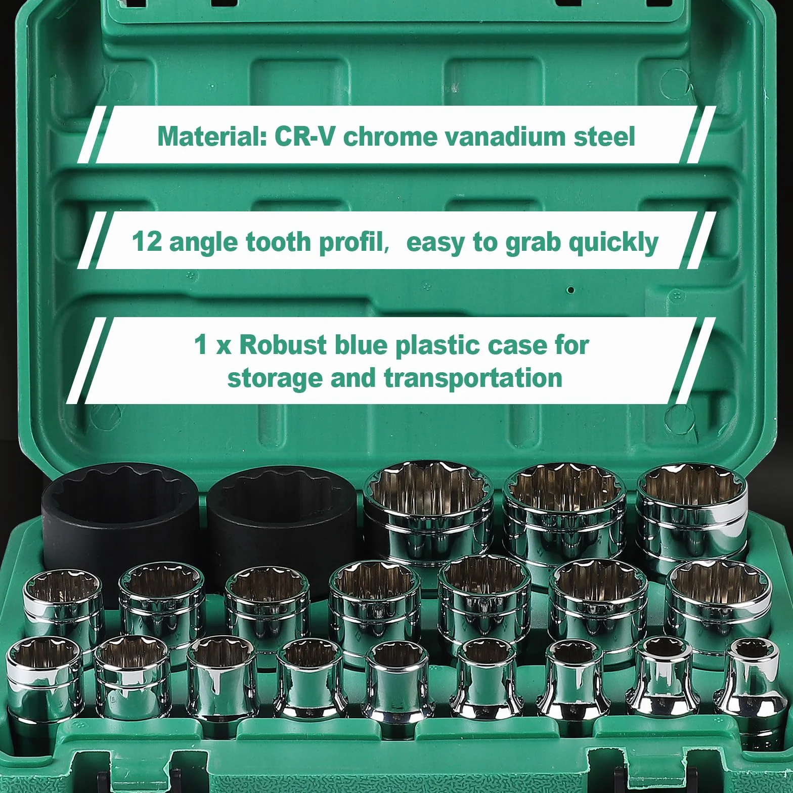 CPROSP 21 Pcs Juego de Llaves de Vaso 12 Caras 1/2 8-36mm con Estuche Resistente y Portátil, Juego de Vasos Gearlock Tamaño Máximo 36 mm CR-V en Acero
