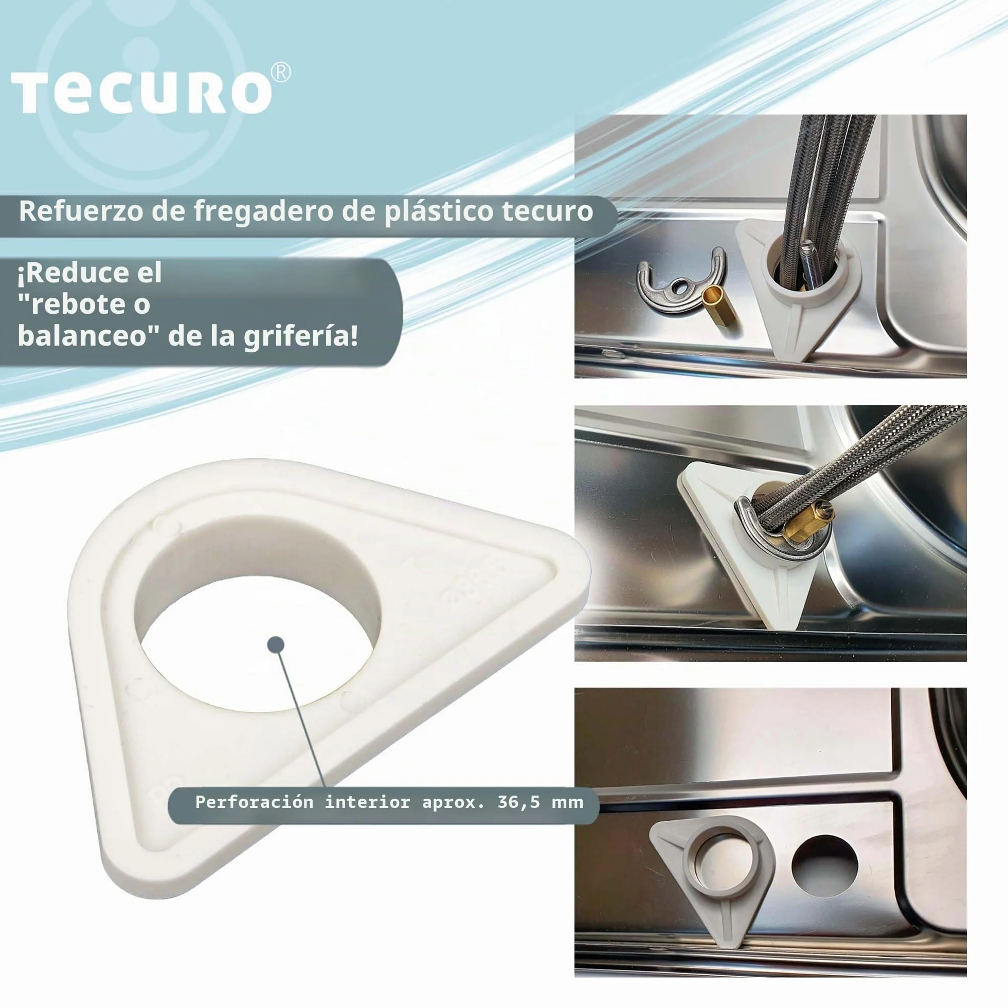 Tecuro Refuerzo de plástico para fregadero Estabilizador para grifos de acero inoxidable
