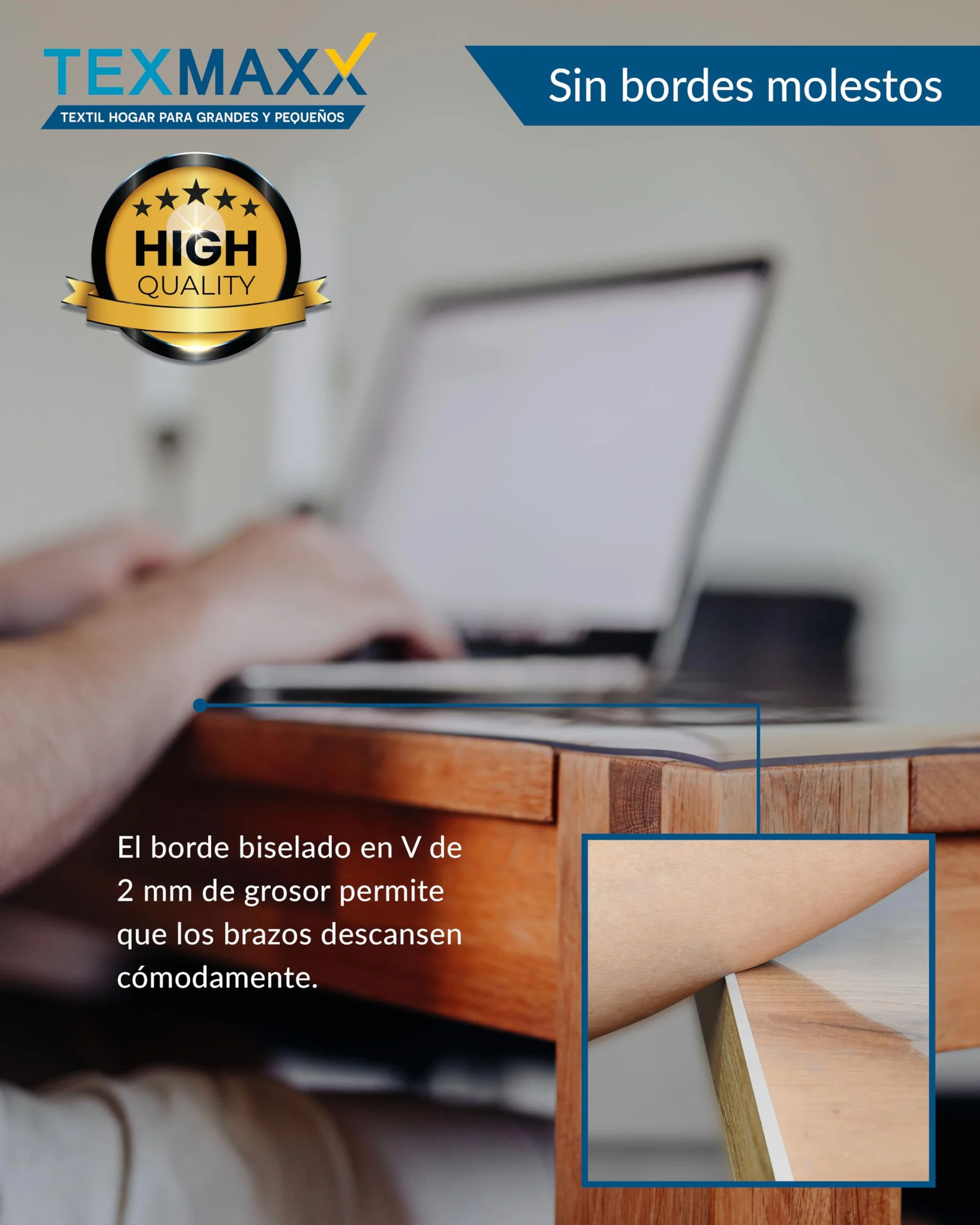TEXMAXX Protector de Mesa Transparente 2 mm Bordes Biselados Cubierta PVC 90x140 cm