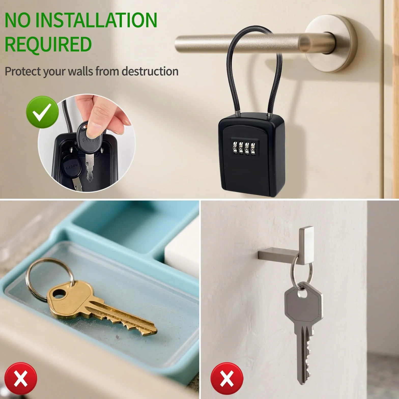 Caja de Seguridad para Llaves, Impermeable Caja de Llaves con Codigo 4 Díg, Portátil de Bloqueo, Caja de Cerradura Pared(94 * 75 * 37 mm) para Llaves Libre para Casa, Oficina
