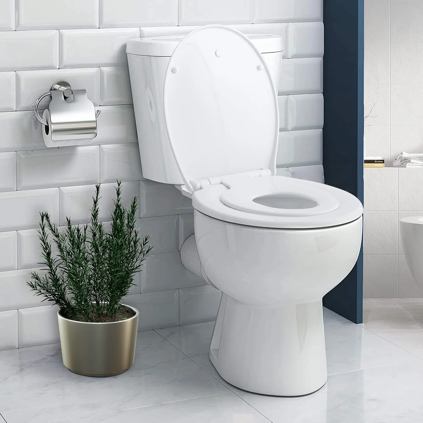 Himimi Asiento de Inodoro para Familia, Tapa WC Universal para Familia 2 en 1, Tapas de Water Cierre Suave Lento, adultos y niños en forma ovalada y rápida de instalar (447 x 371 x 55 mm)