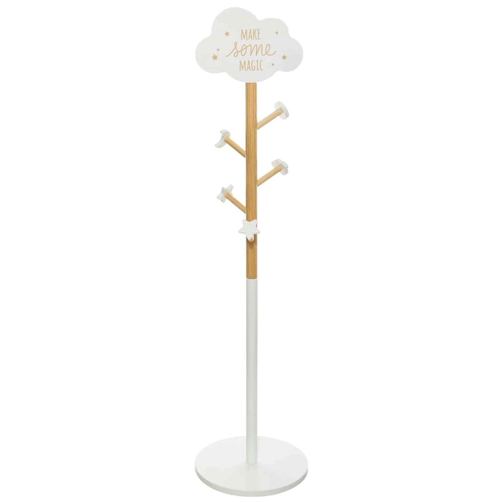 Perchero Infantil de Madera, 5 ganchos, con decoración de Nube, en Blanco, D.35 x H.135,5 cm