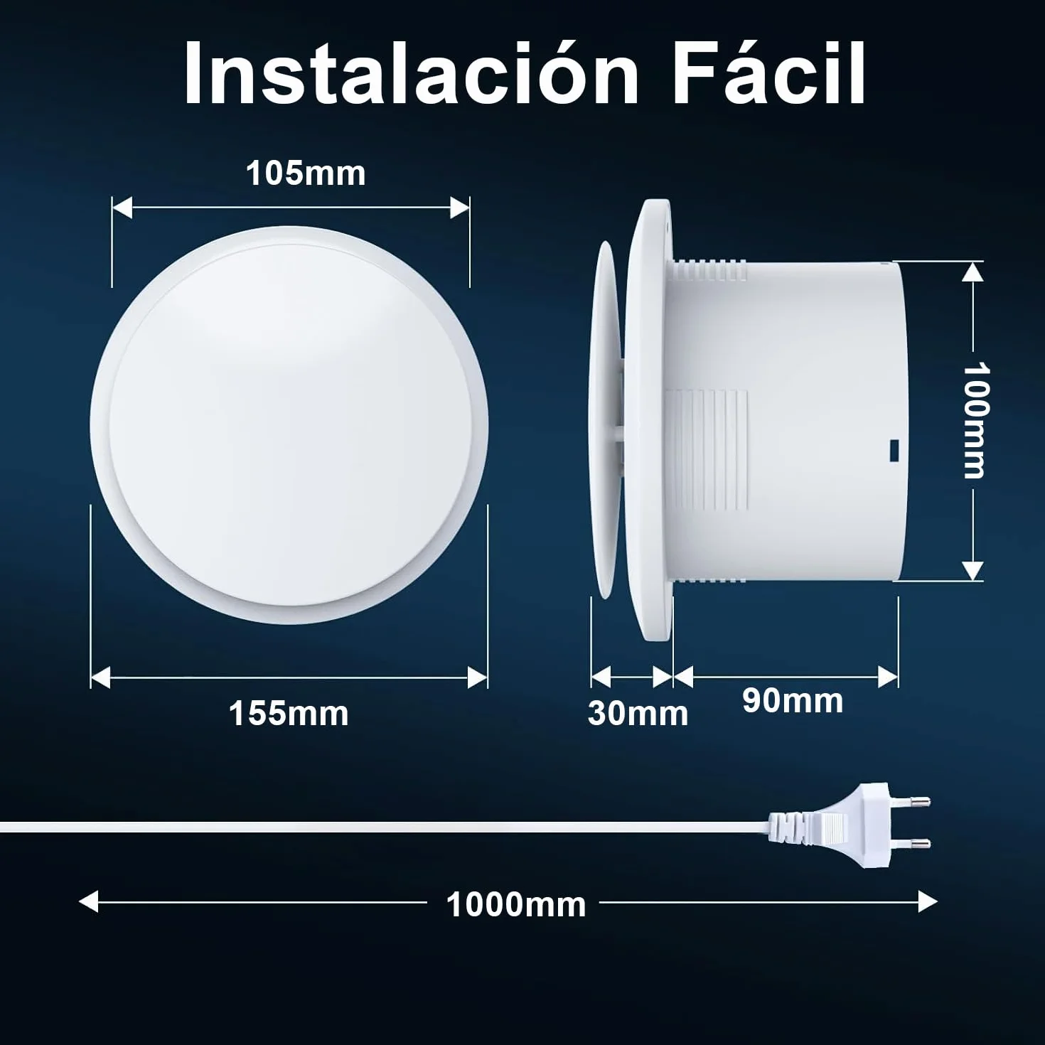 Extractor de Aire 100mm 130m³/h 12W Silencioso Ventilador de Baño Tubo