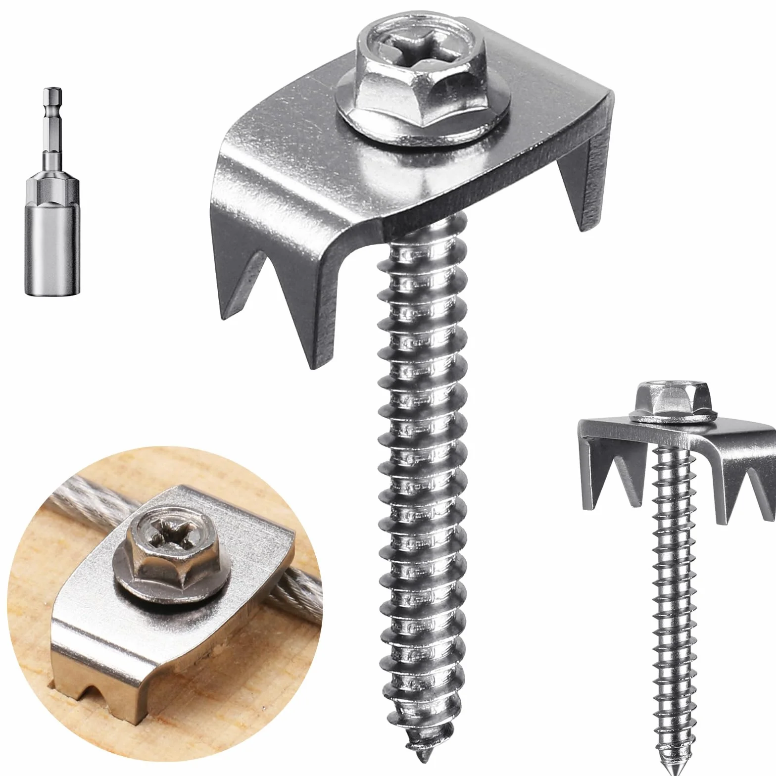 SELEWARE 200 vallas de acero inoxidable, clavos de cerca de madera blanda, clavos reutilizables para cercas de doble barra y cercas trenzadas, cierres de valla con rosca