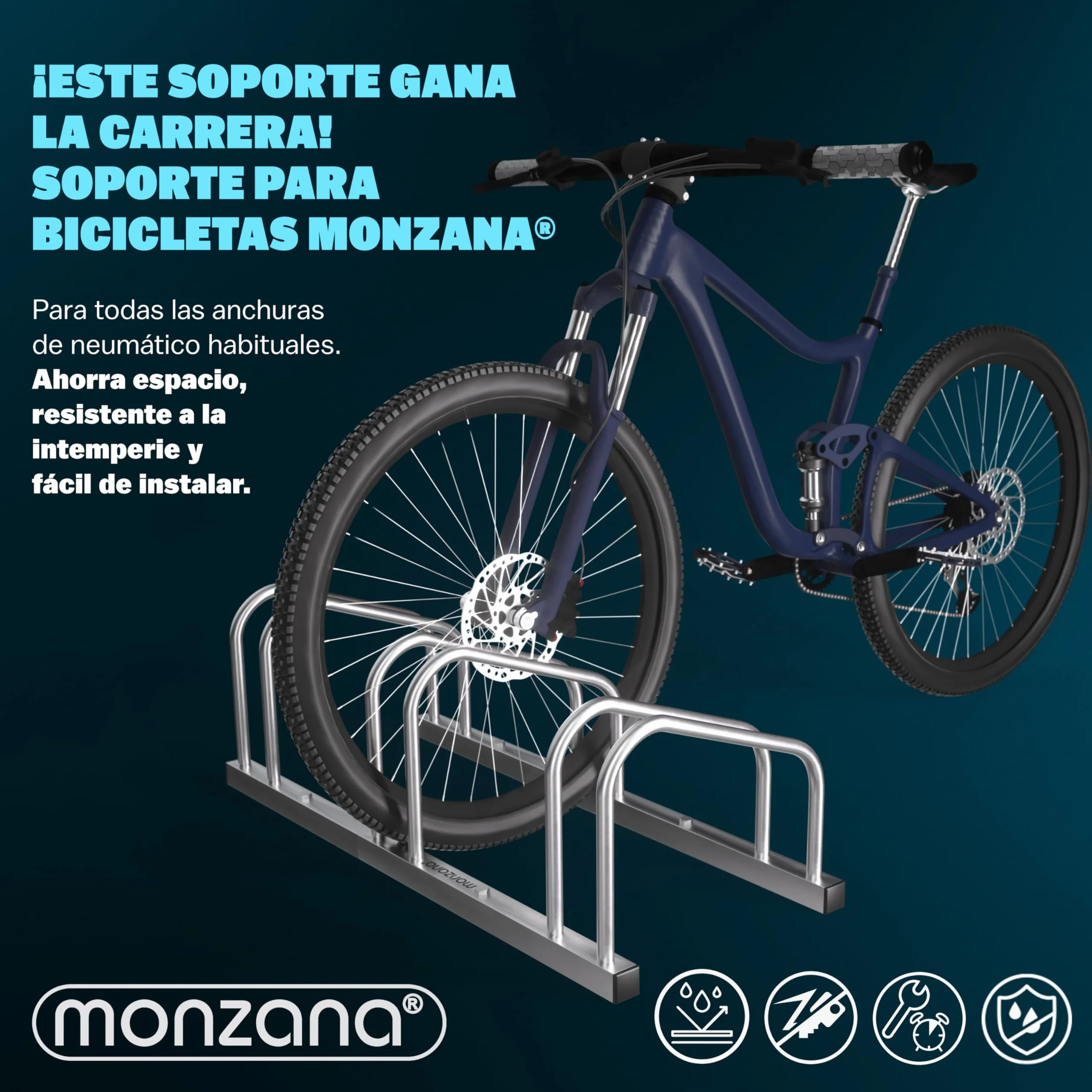 Monzana® Soporte para Aparcar Bicicletas, Aparcamiento Estacionamiento 3 Bicis, Parking Bicicleta 30-65mm, Guarda Bici Interior Exterior, Montaje Pared Suelo, Aparcabicicletas, Portabicicletas