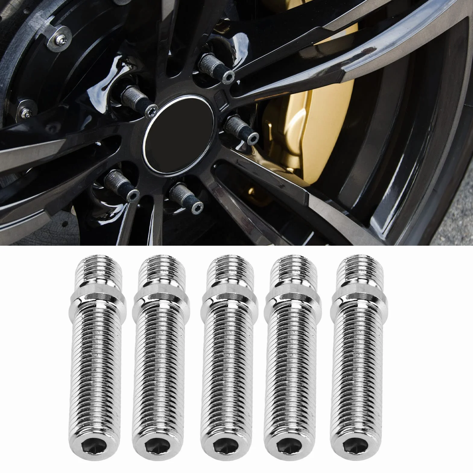 Fydun Conversión de Pernos de Rueda, 20 Piezas 58mm Espárrago de Rueda Extendido Longitud del Vástago de 41 Mm Adaptador de Espárragos para Pernos de Conversión de Rueda para(M12x1.25 to M12x1.5)